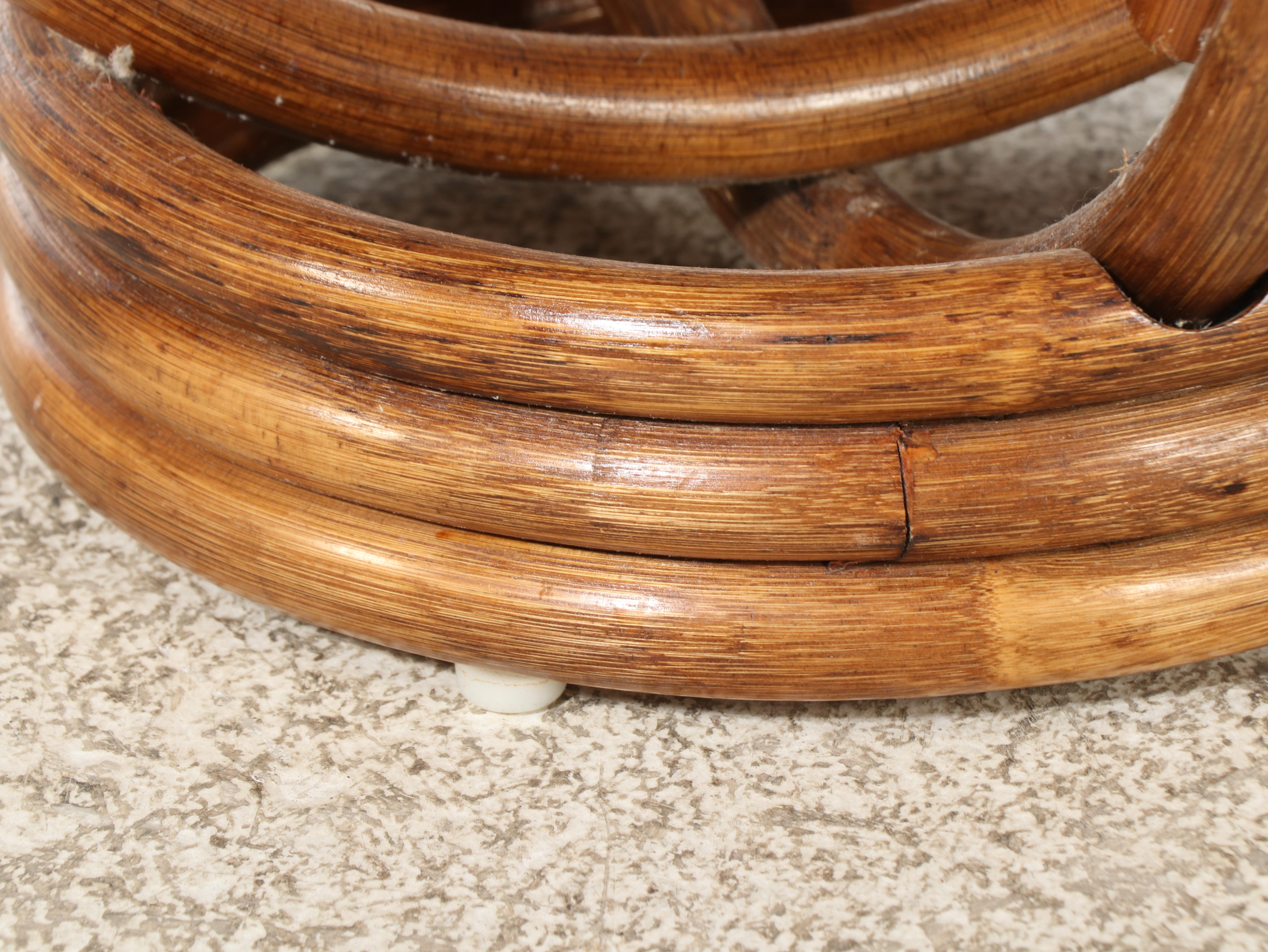 Rattan and Glass Top Side Table, Mid to Late 20th Century