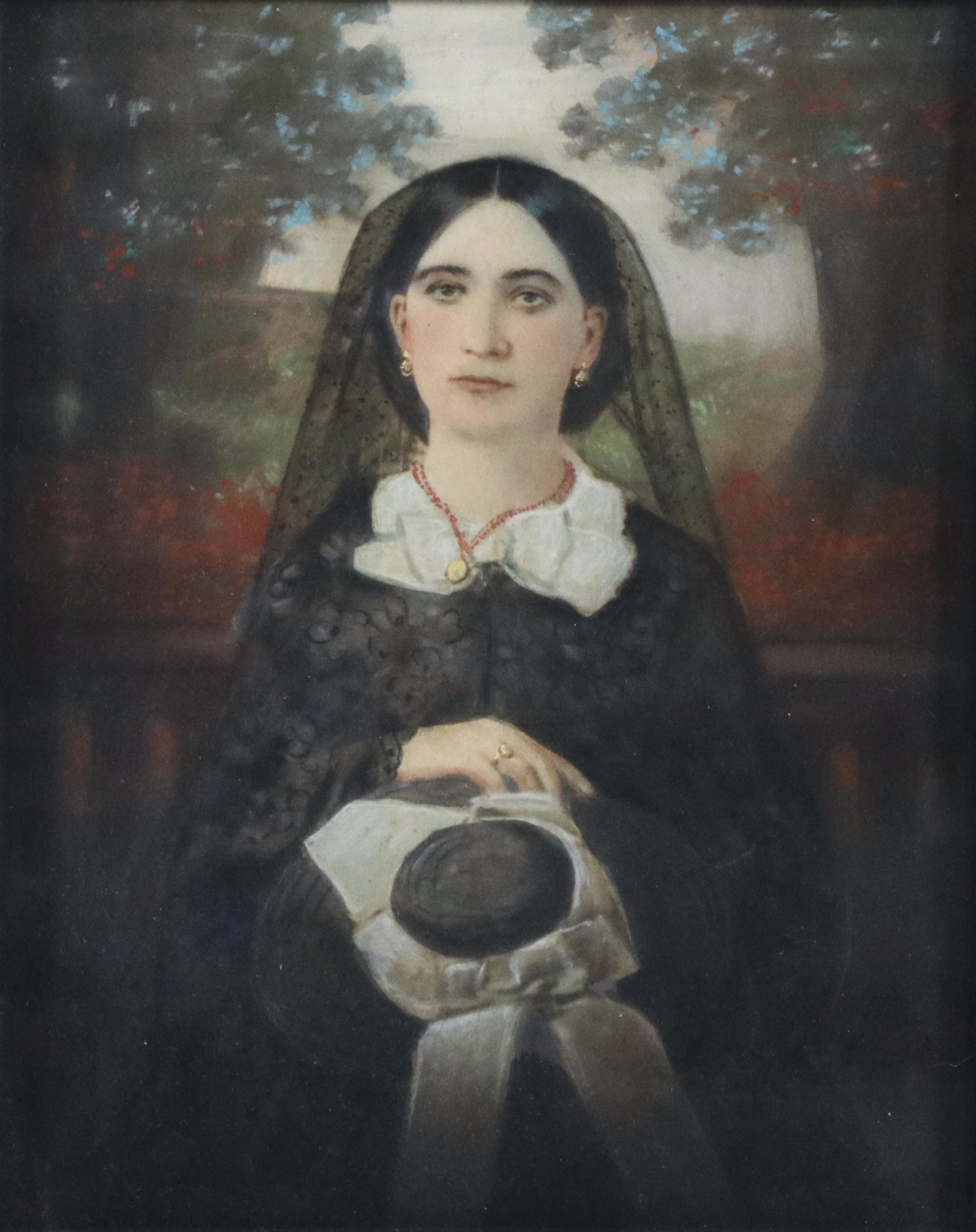 Watercolor and Gouache Painting of a Woman in Mourning, 20th Century