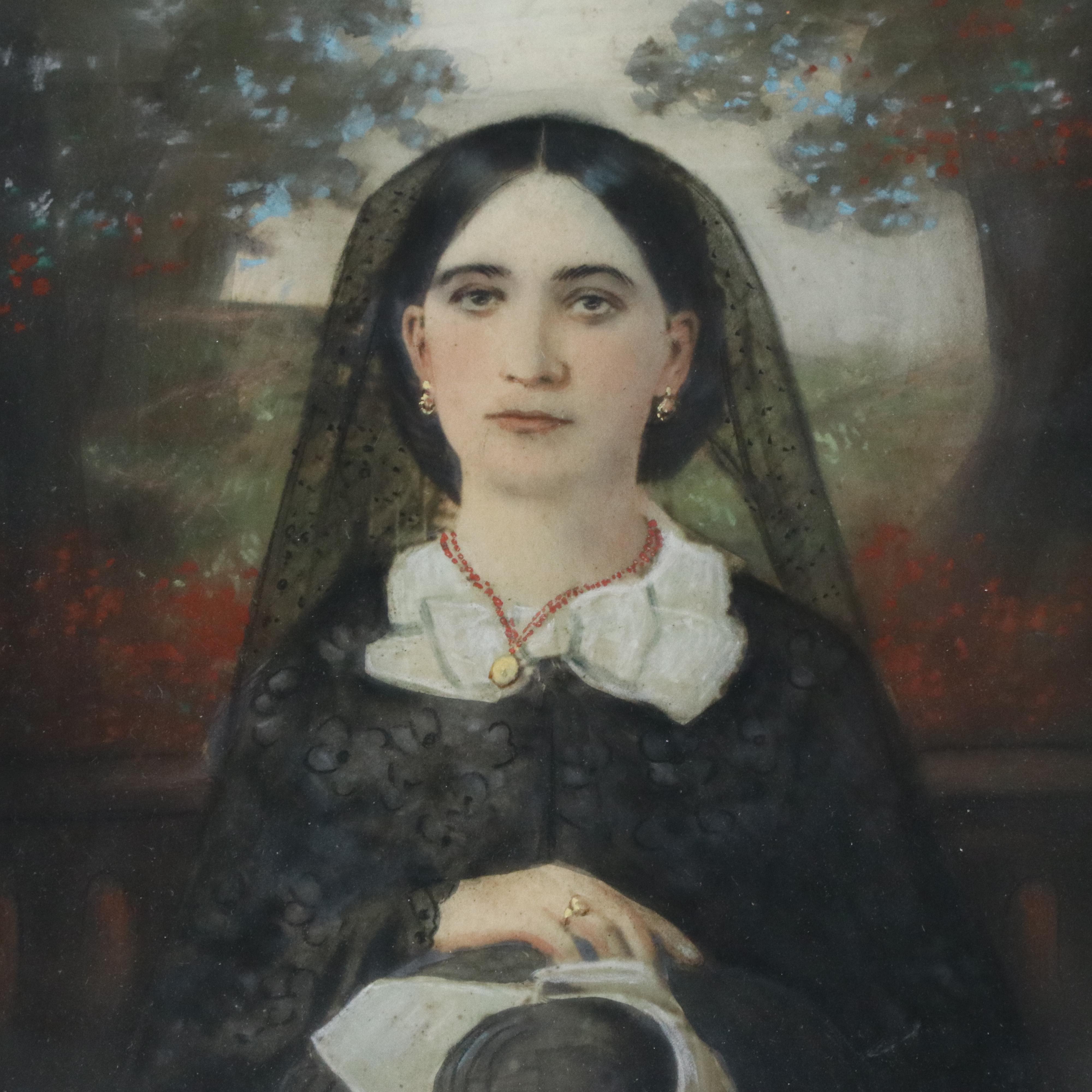 Watercolor and Gouache Painting of a Woman in Mourning, 20th Century