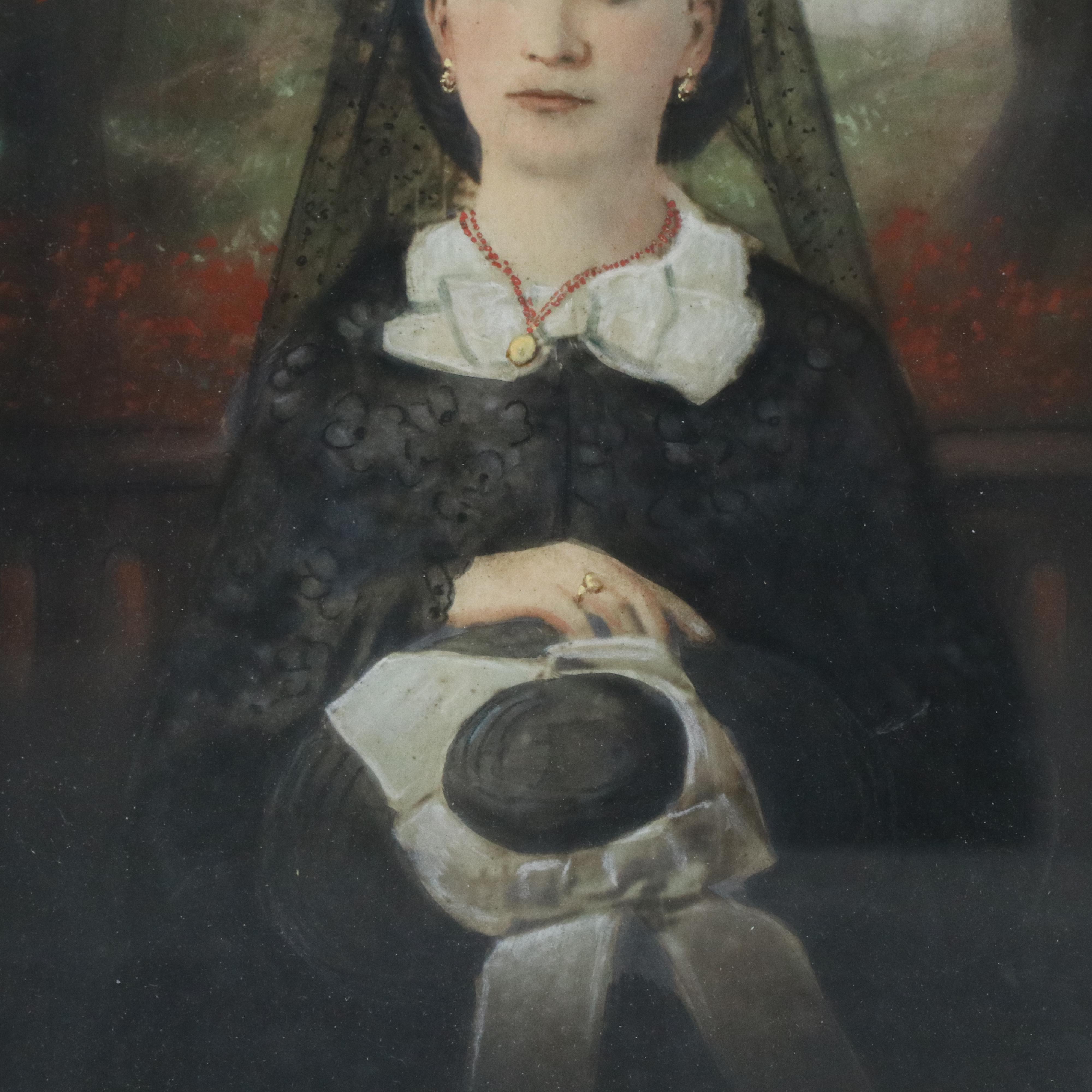 Watercolor and Gouache Painting of a Woman in Mourning, 20th Century