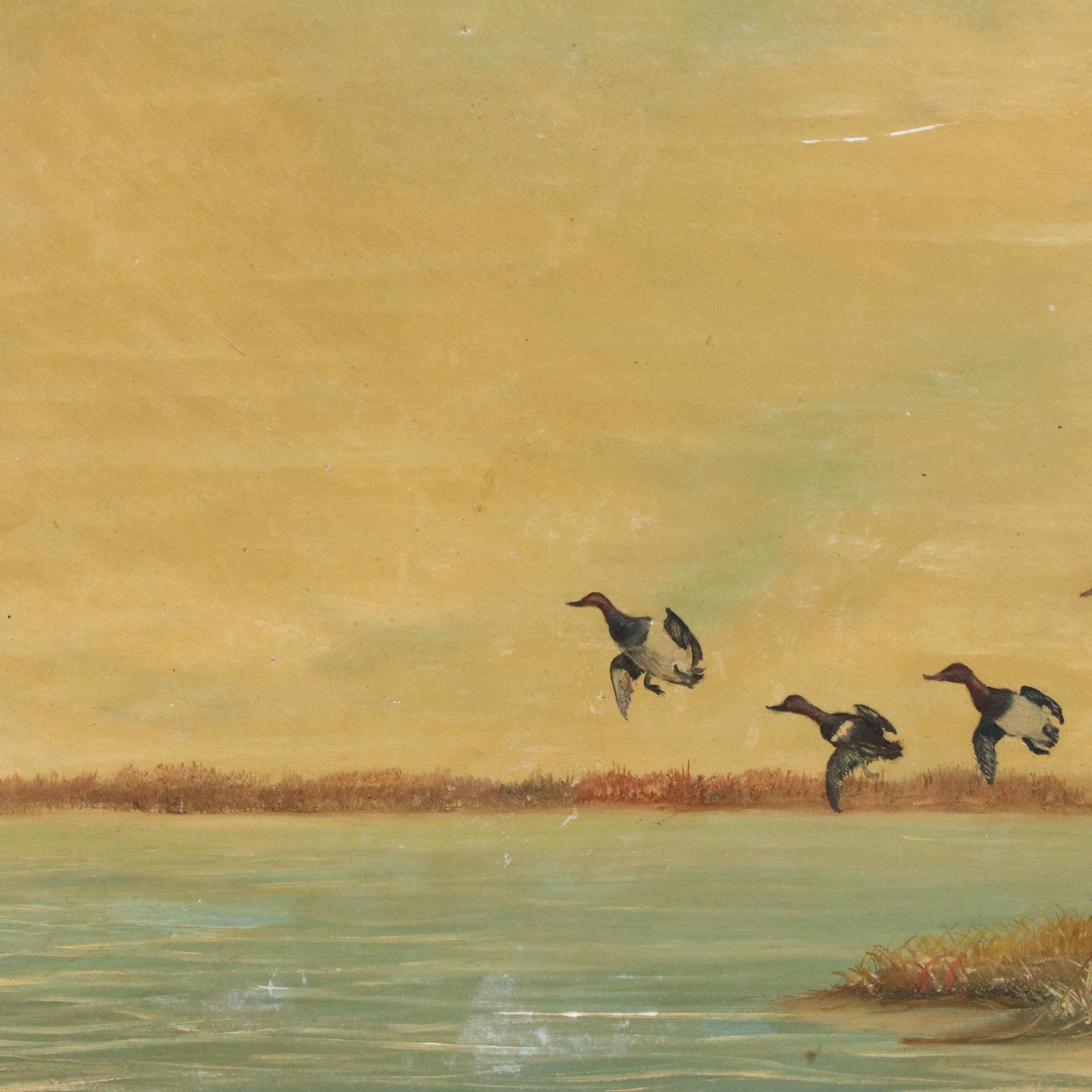 Landscape Oil Painting with Flying Mallards, 1953
