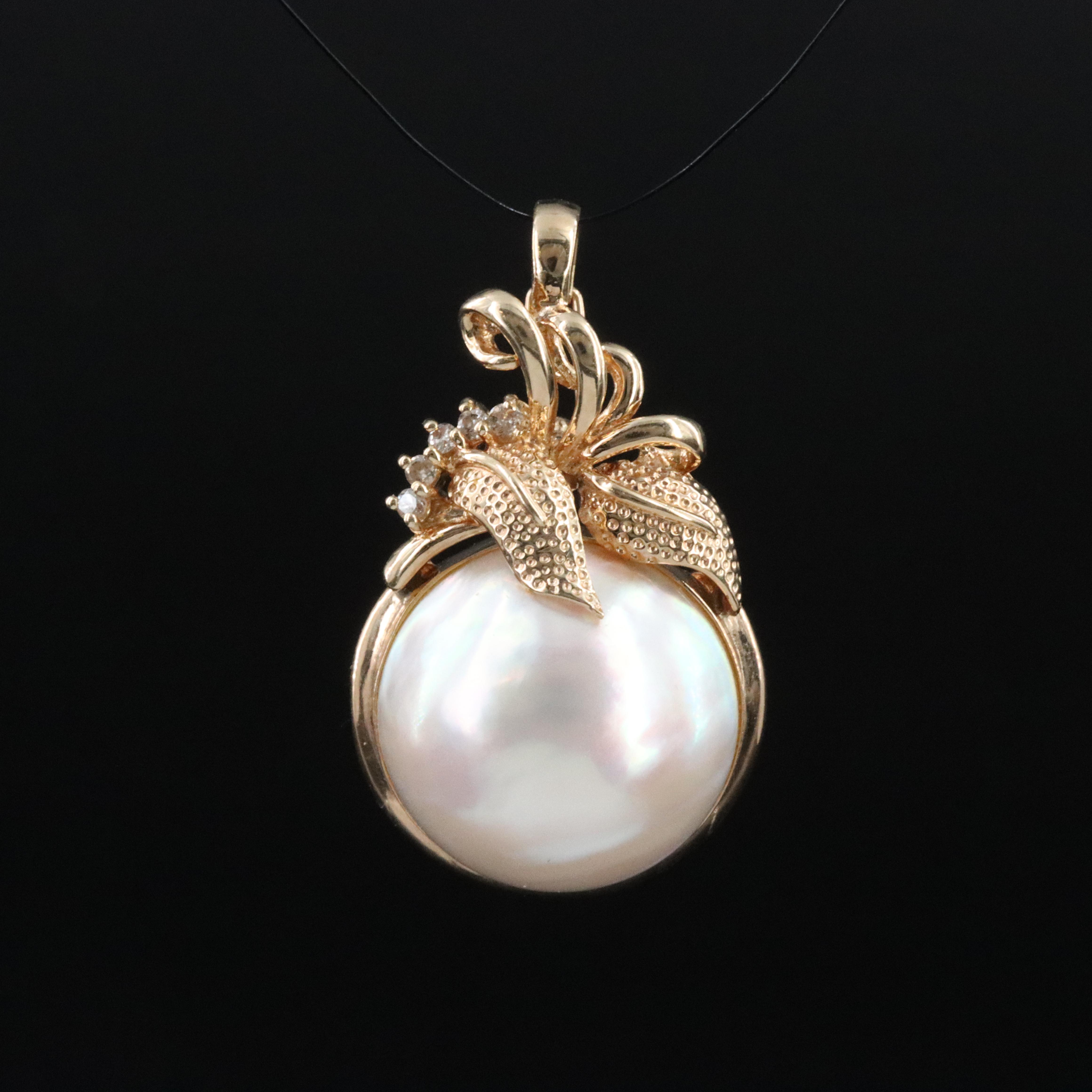 14K Mabé Pearl and Diamond Enhancer Pendant