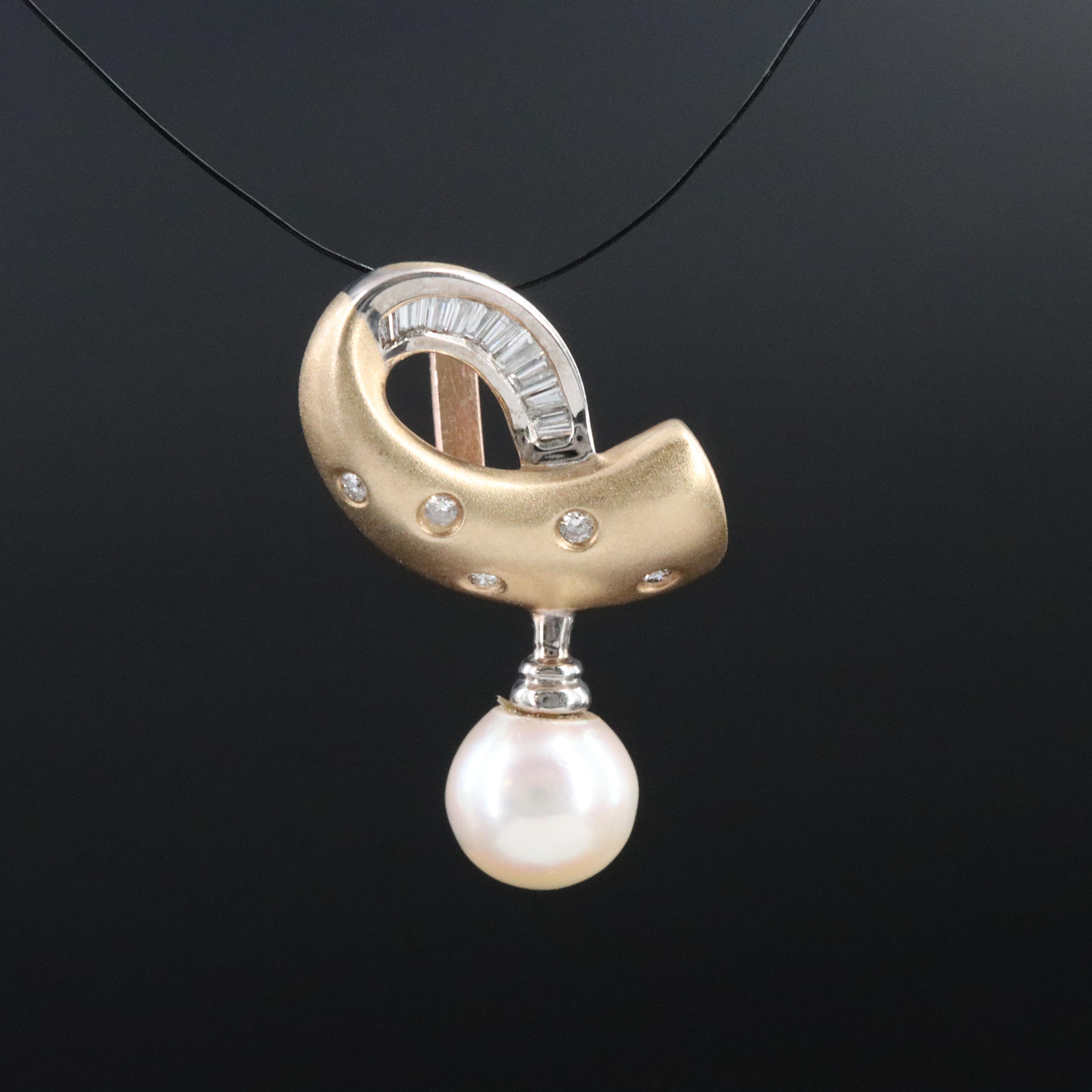 14K Pearl and Diamond Pendant