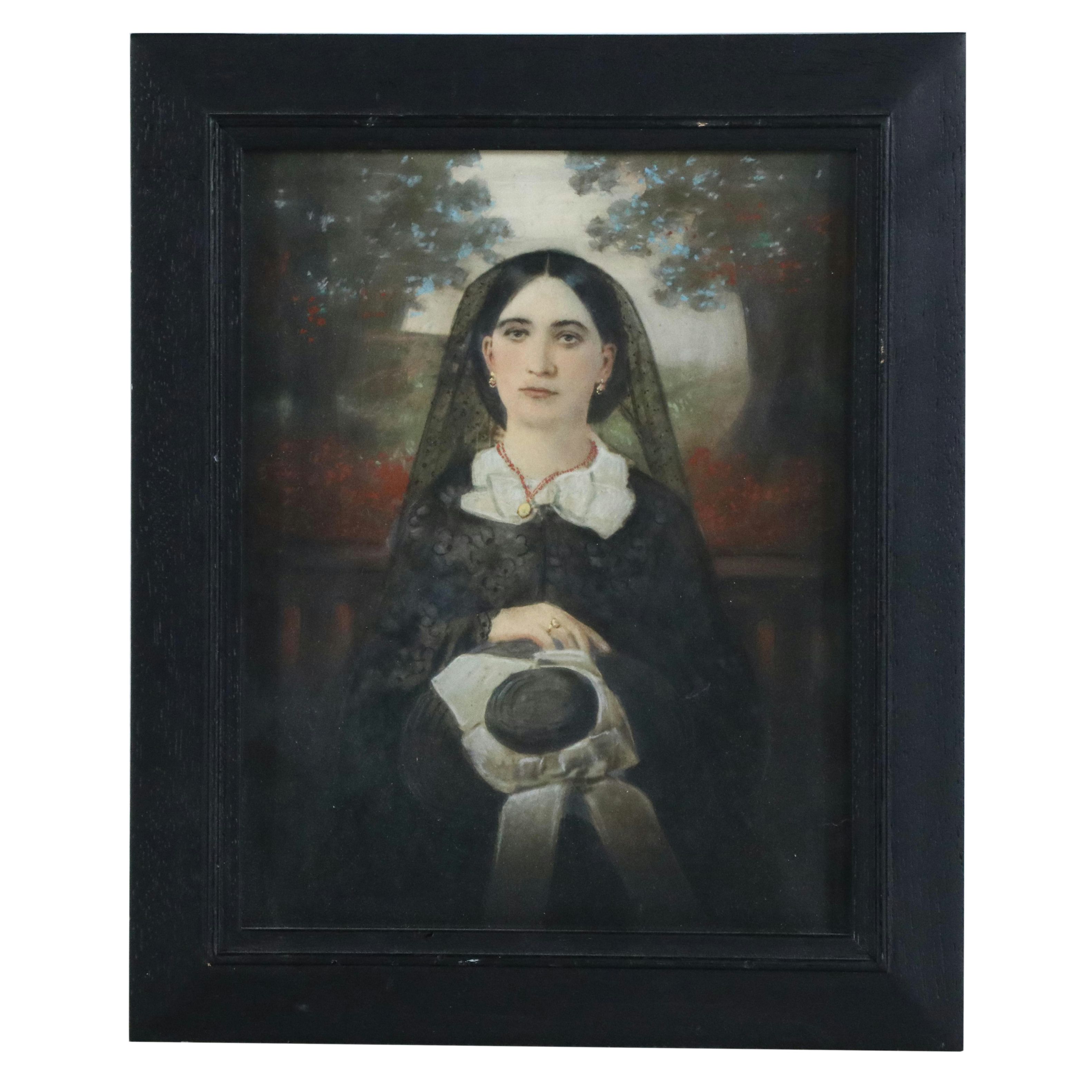 Watercolor and Gouache Painting of a Woman in Mourning, 20th Century