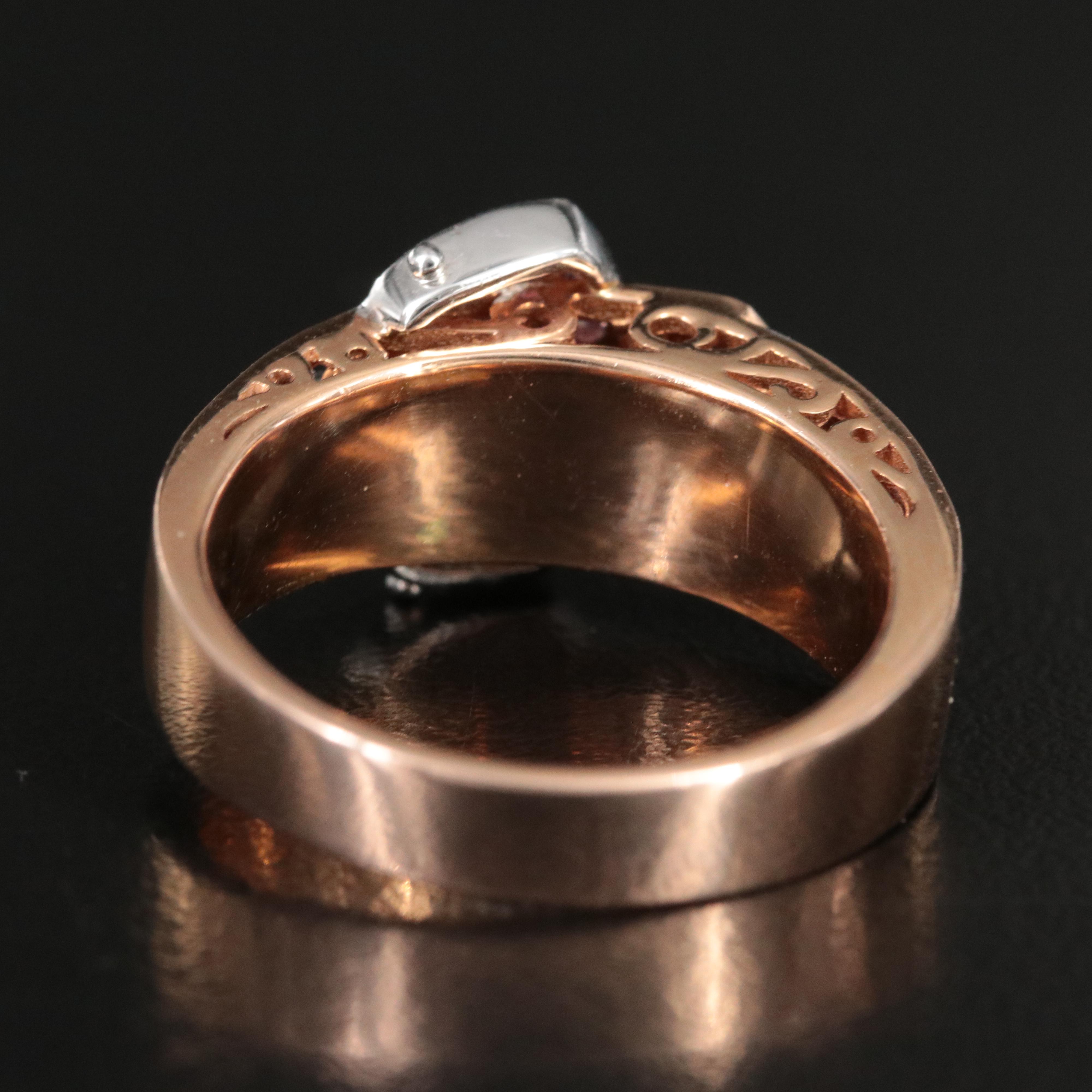14K Diamond and Pink Sapphire Rose Gold Buckle Ring