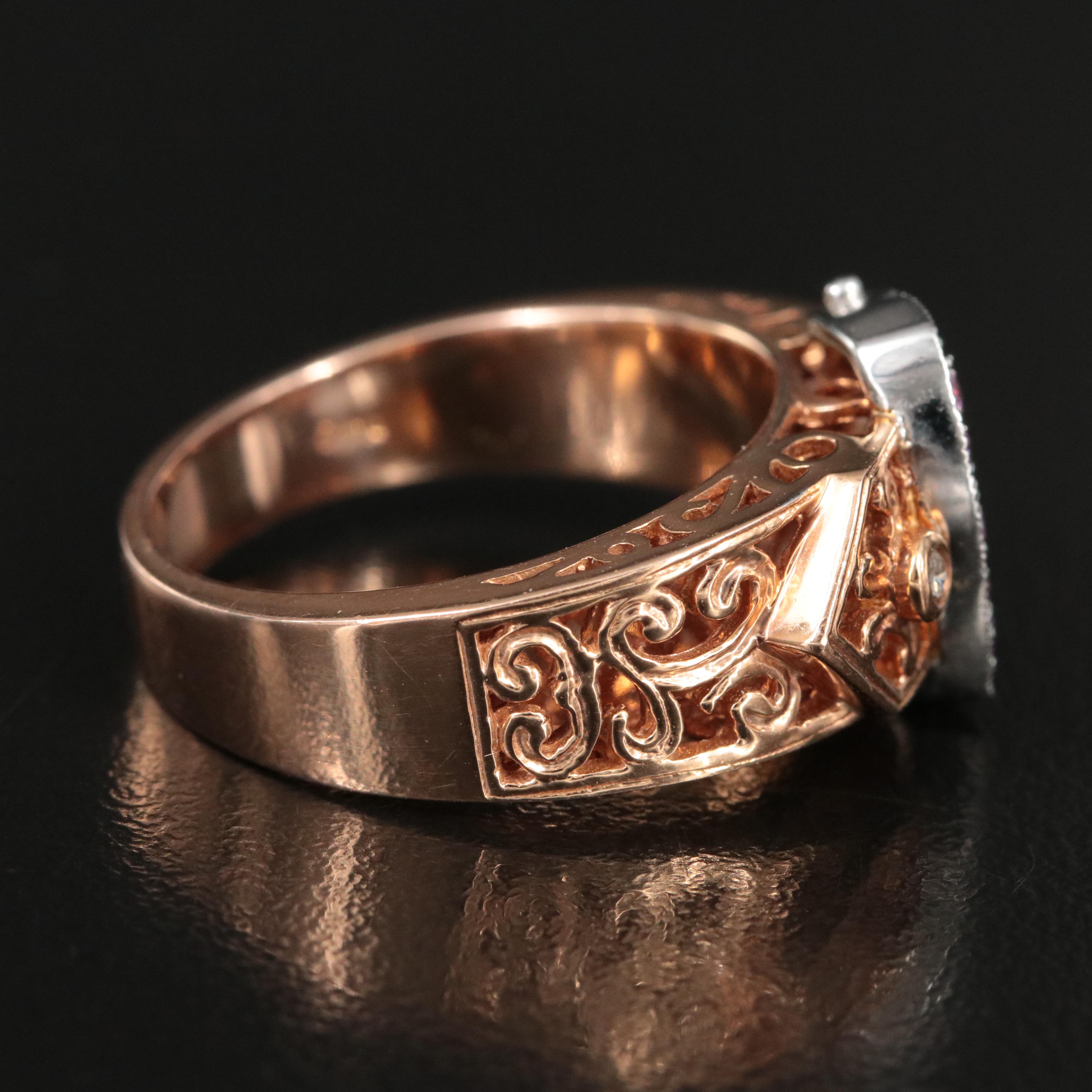 14K Diamond and Pink Sapphire Rose Gold Buckle Ring