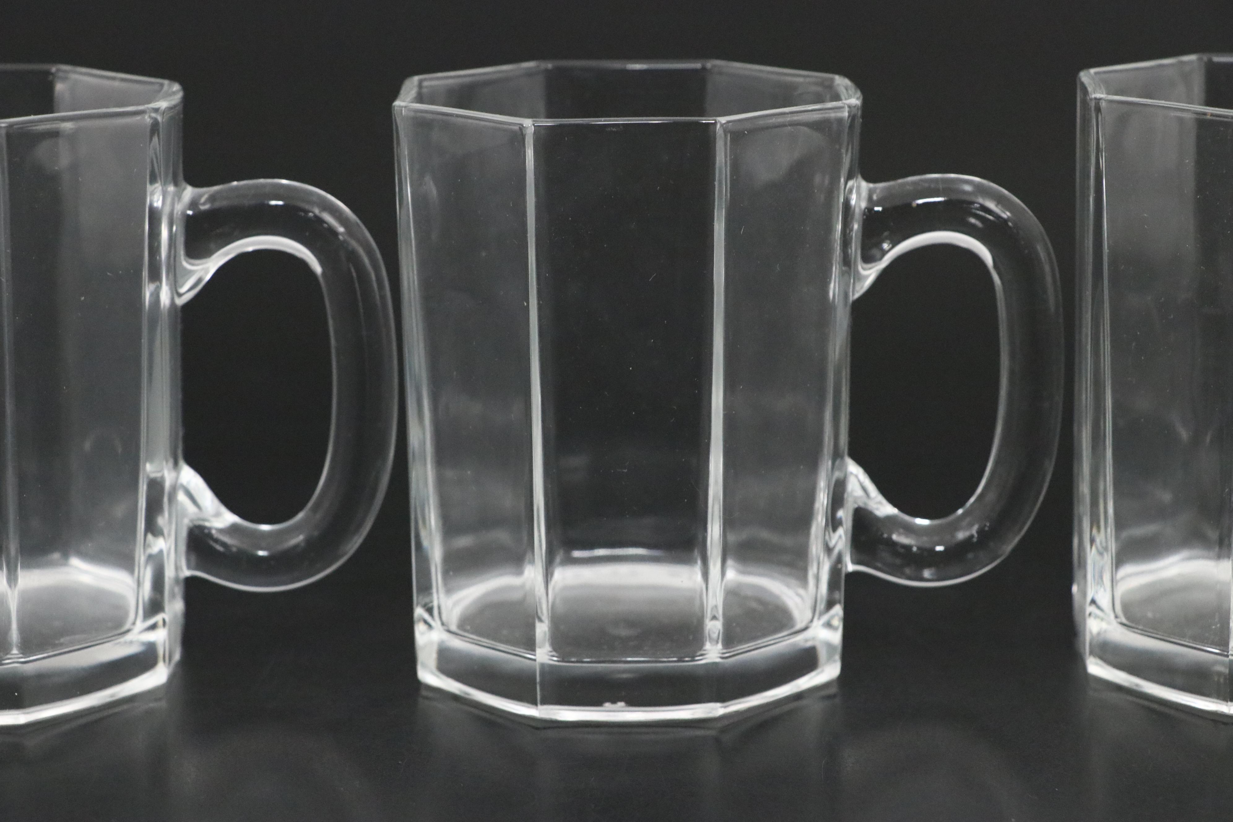 Arcoroc Glass Pitcher and Mugs with Brass Plated Serving Tray