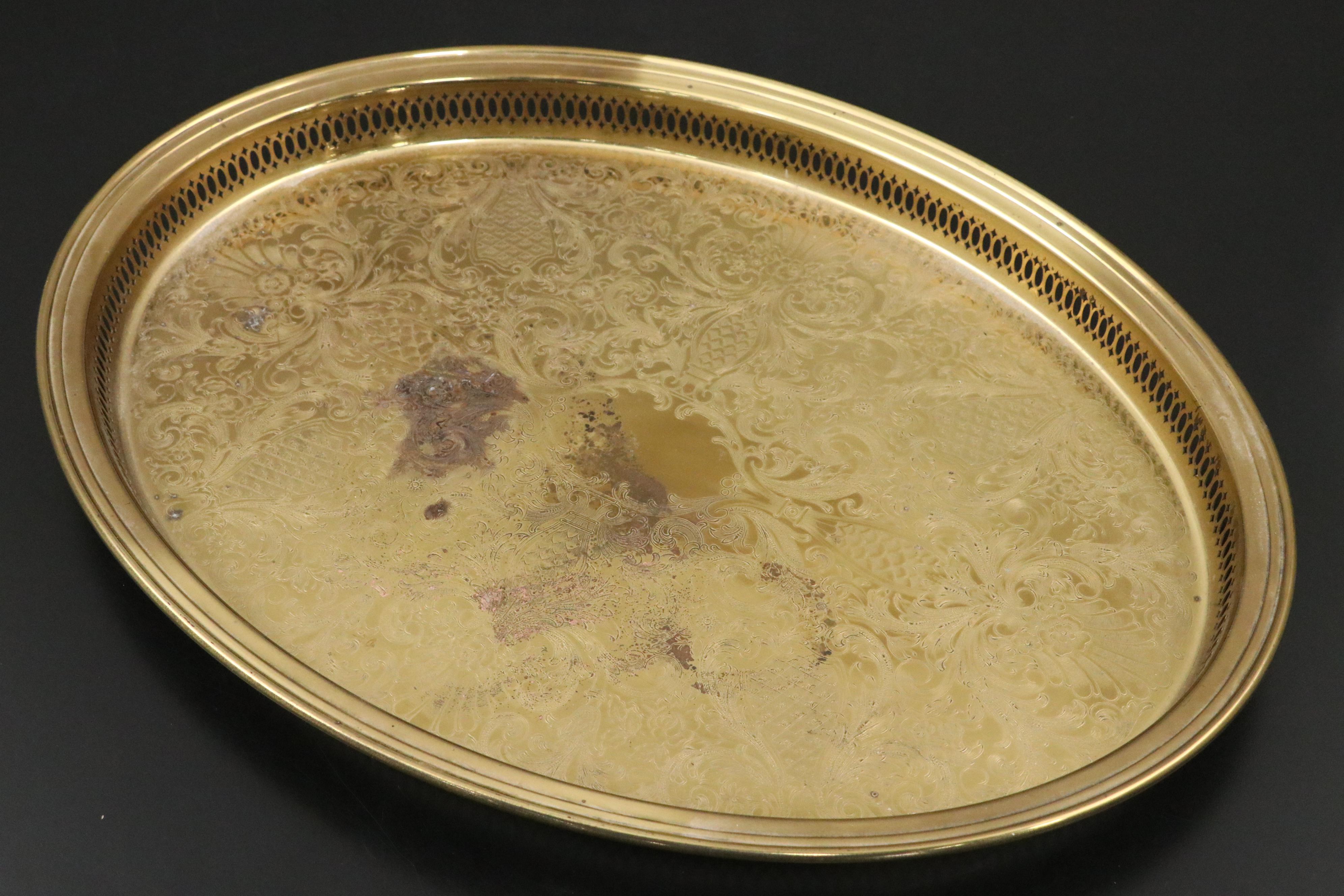 Arcoroc Glass Pitcher and Mugs with Brass Plated Serving Tray