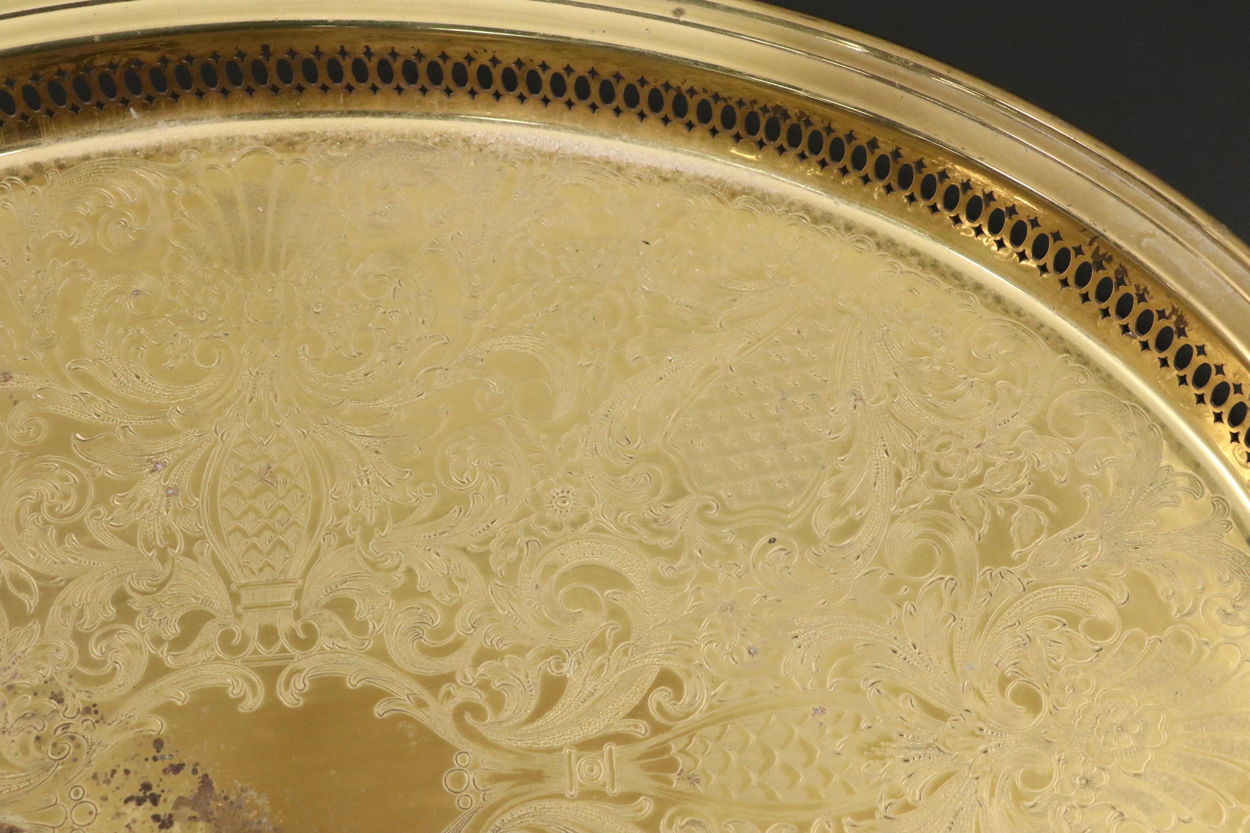 Arcoroc Glass Pitcher and Mugs with Brass Plated Serving Tray