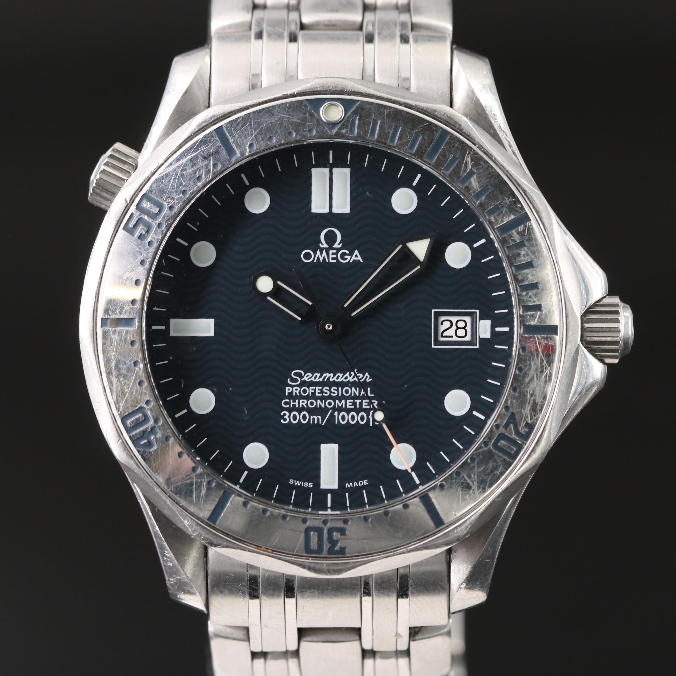 1999 Omega Seamaster Diver 300M Slate Wave Dial Watch