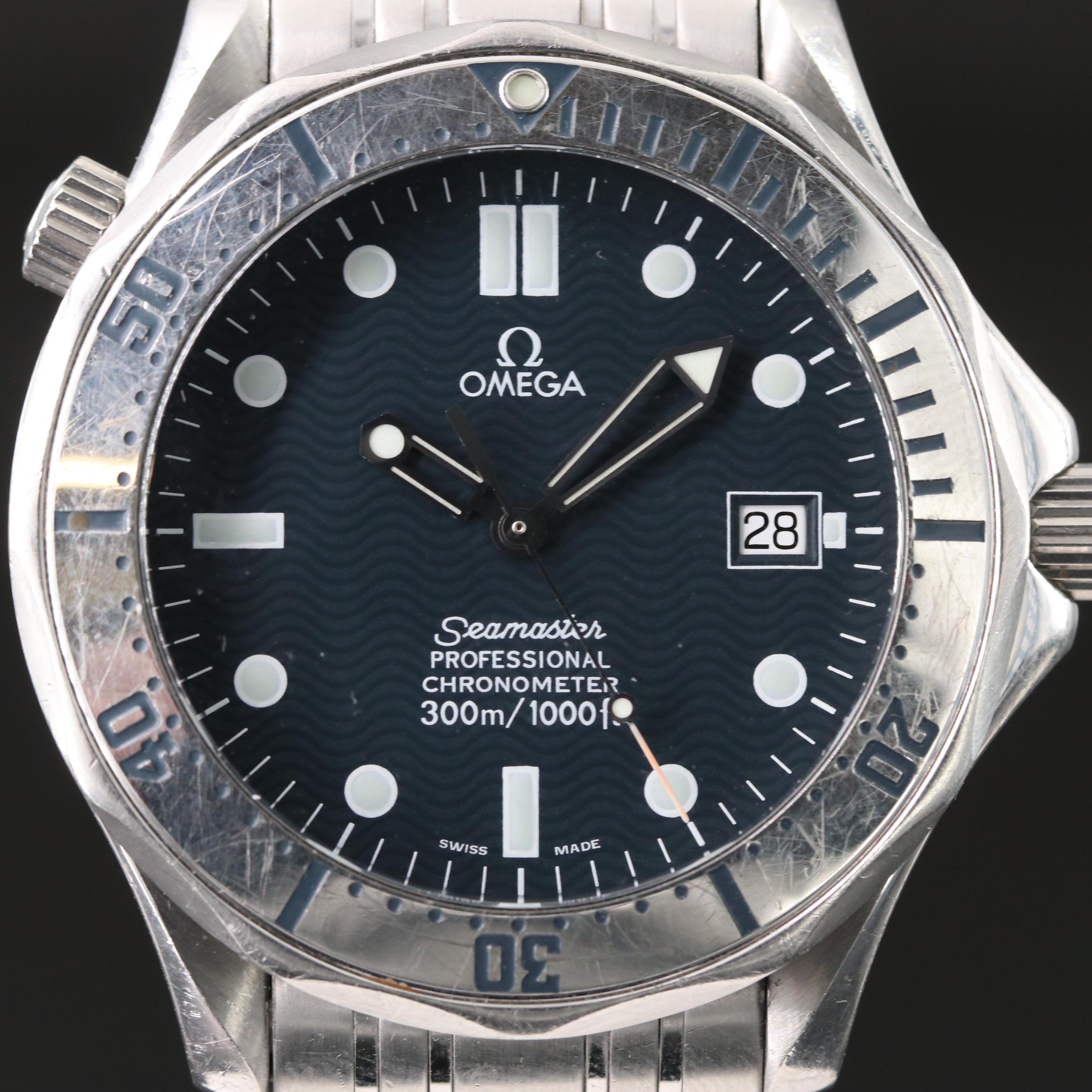1999 Omega Seamaster Diver 300M Slate Wave Dial Watch