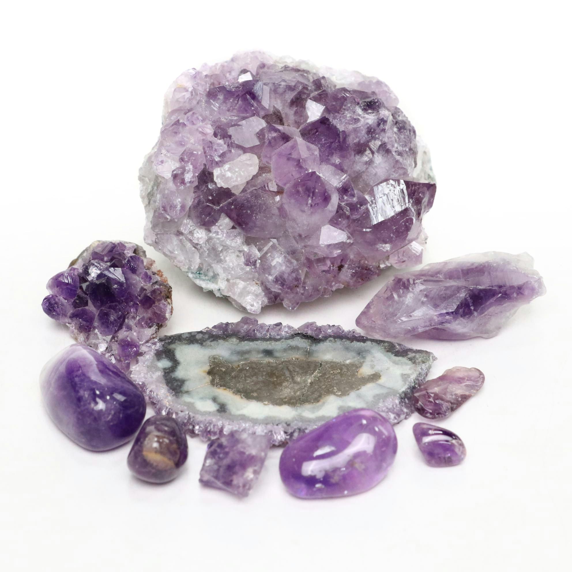 Amethyst Clusters, Polished Stones and Slab