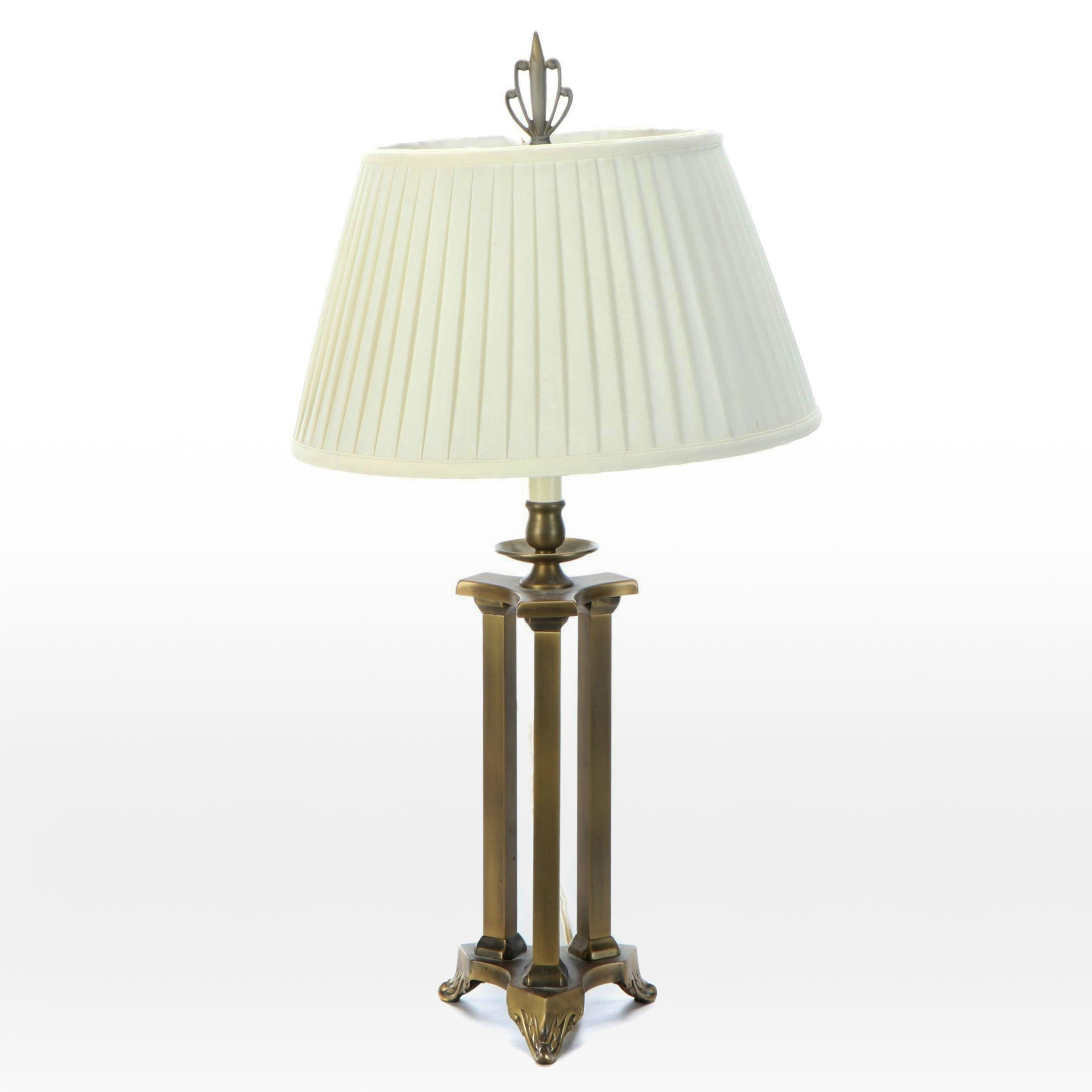 The Bombay Company Neoclassical Brushed Brass Tripod Table Lamp & Pleated Shade