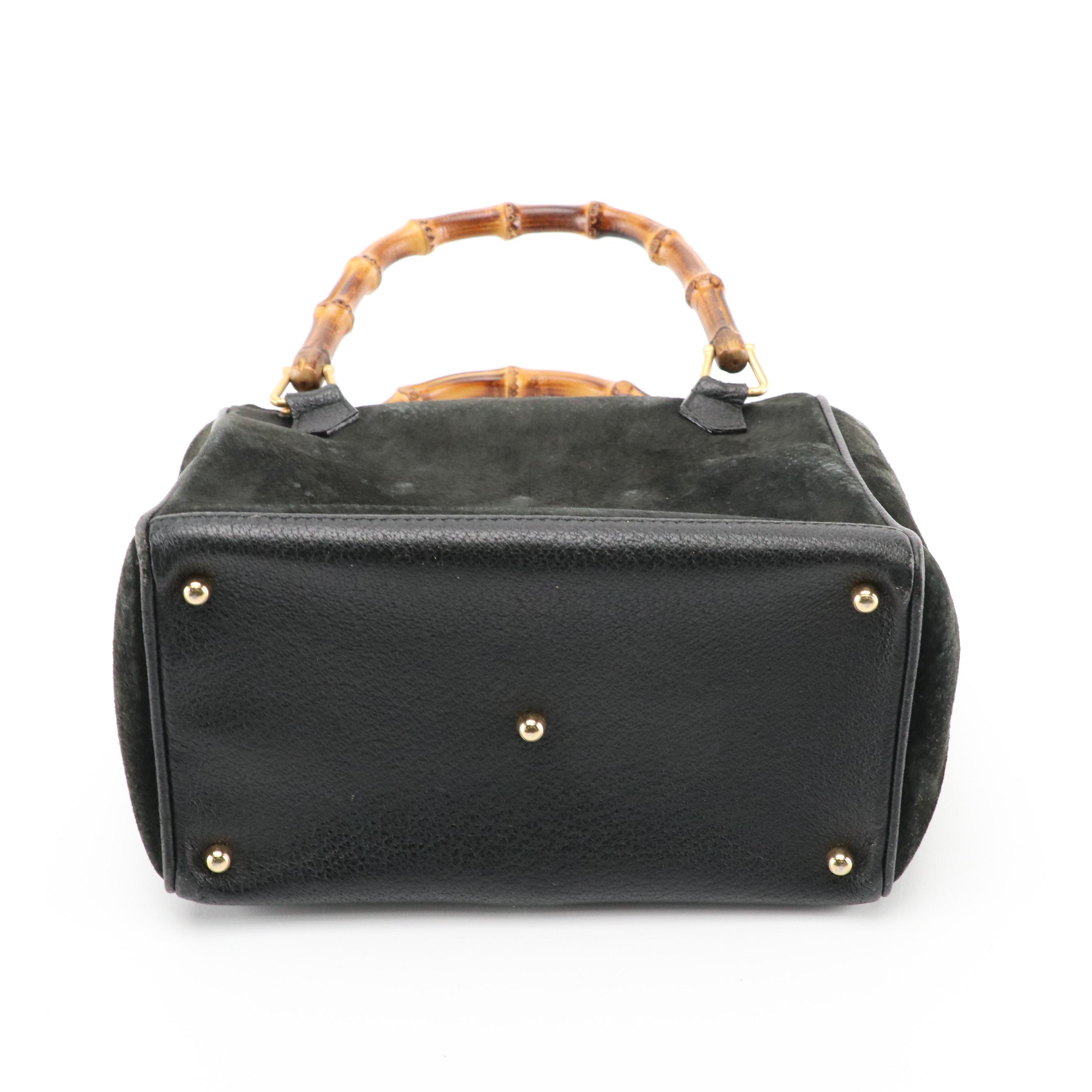 Gucci Bamboo Black Suede and Leather Handbag