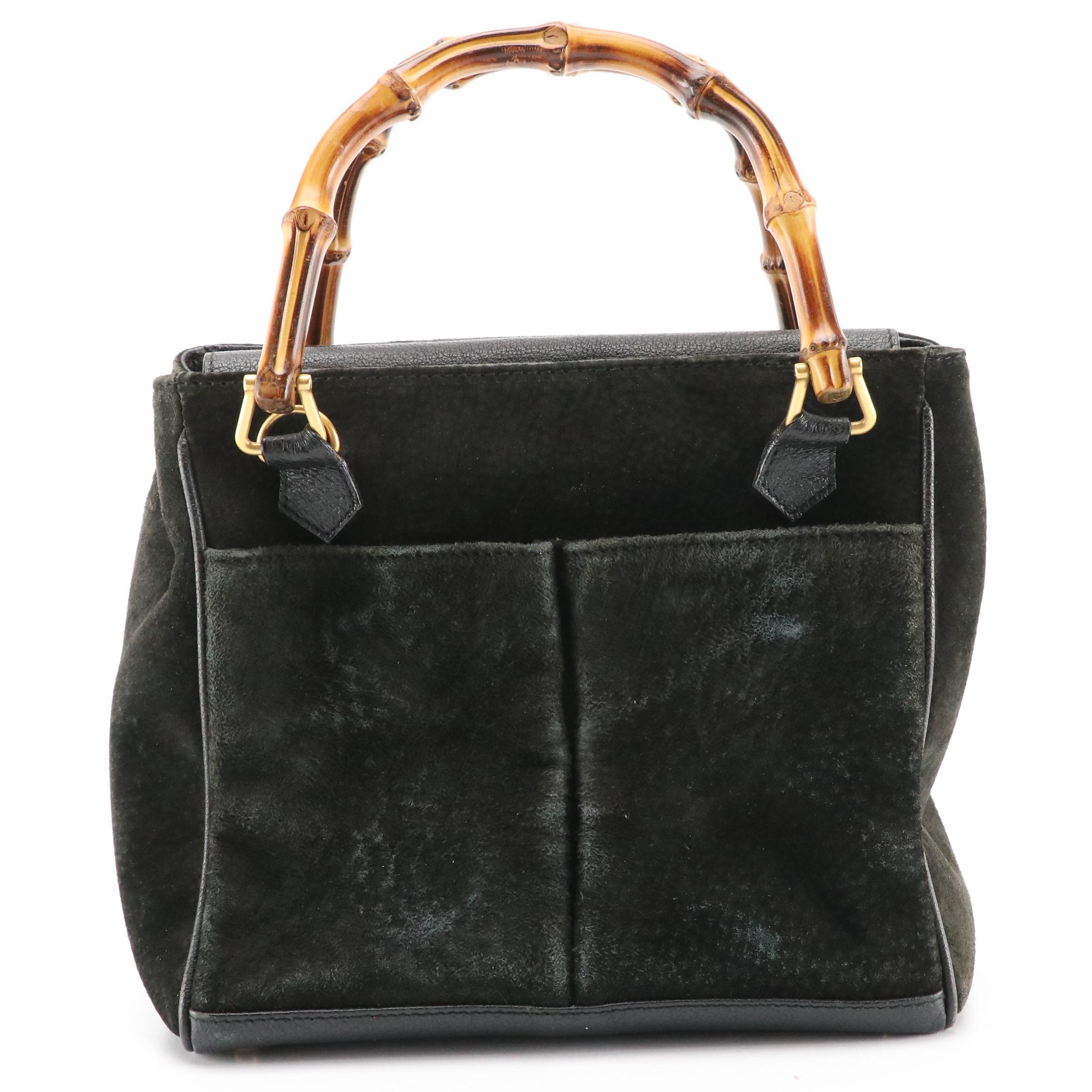 Gucci Bamboo Black Suede and Leather Handbag