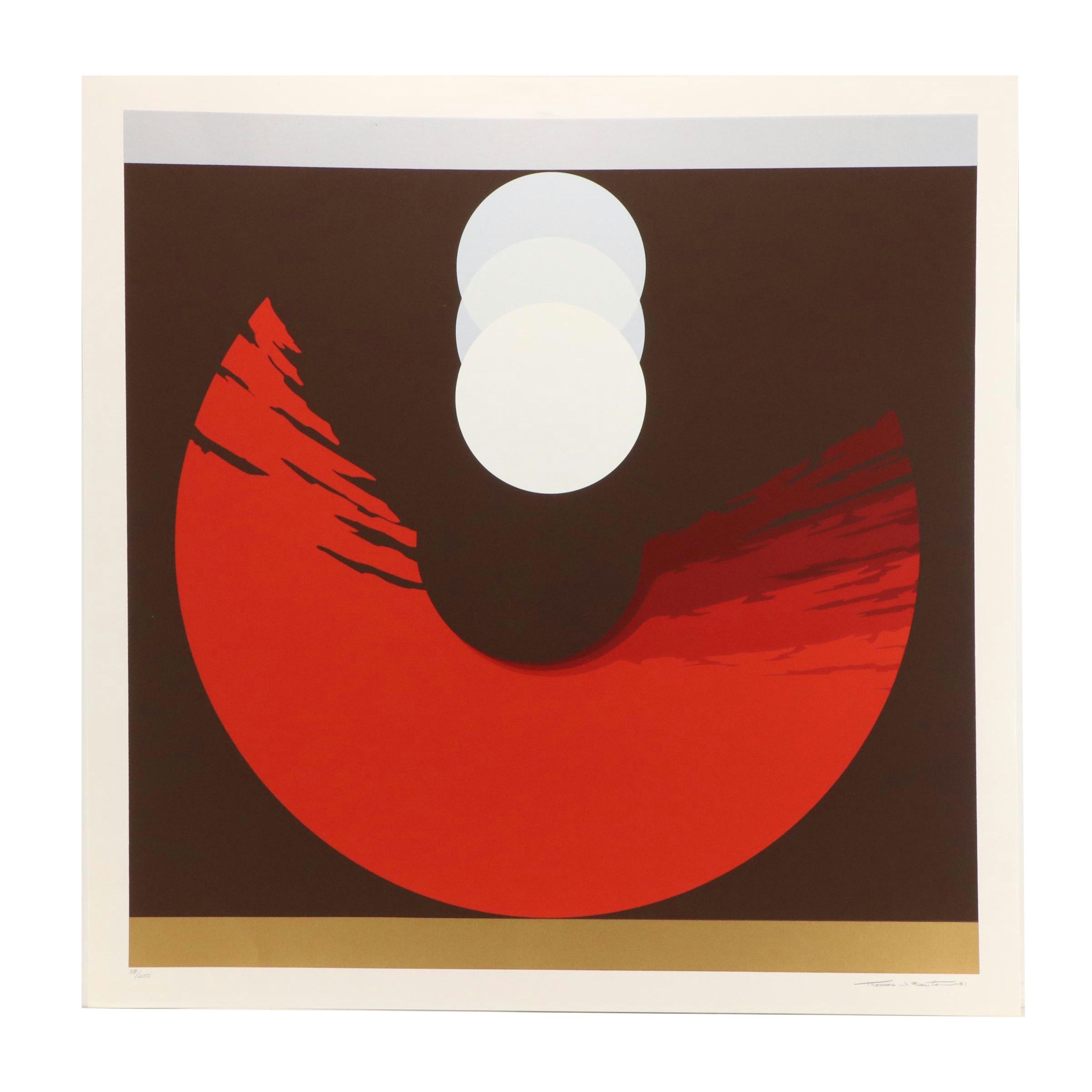 Thomas W. Benton Abstract Serigraph "Red Mountain," 1981