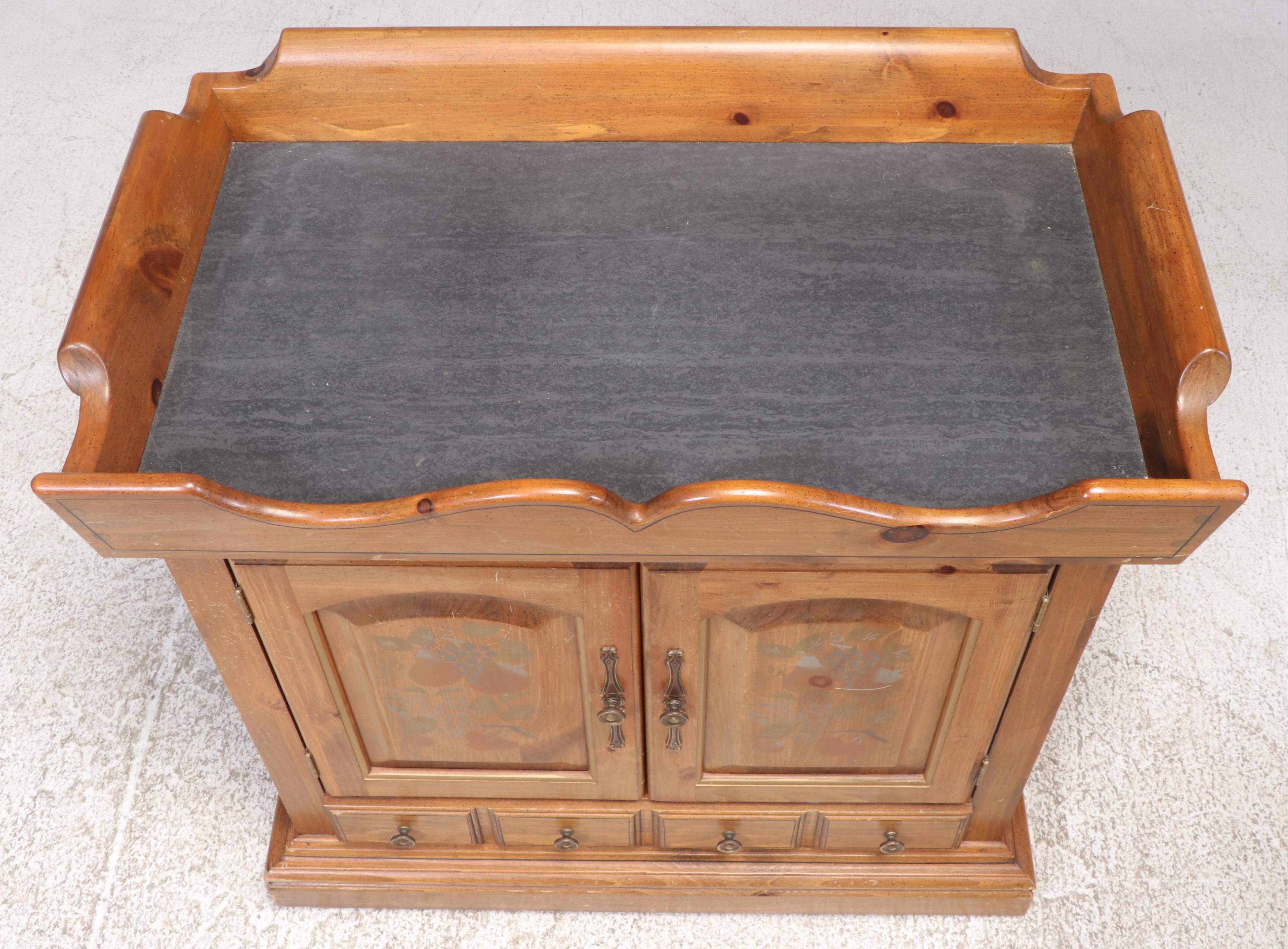 Lock 1776 Colonial Style Stenciled Pine & Laminate Top Dry Sink-Form TV Cabinet