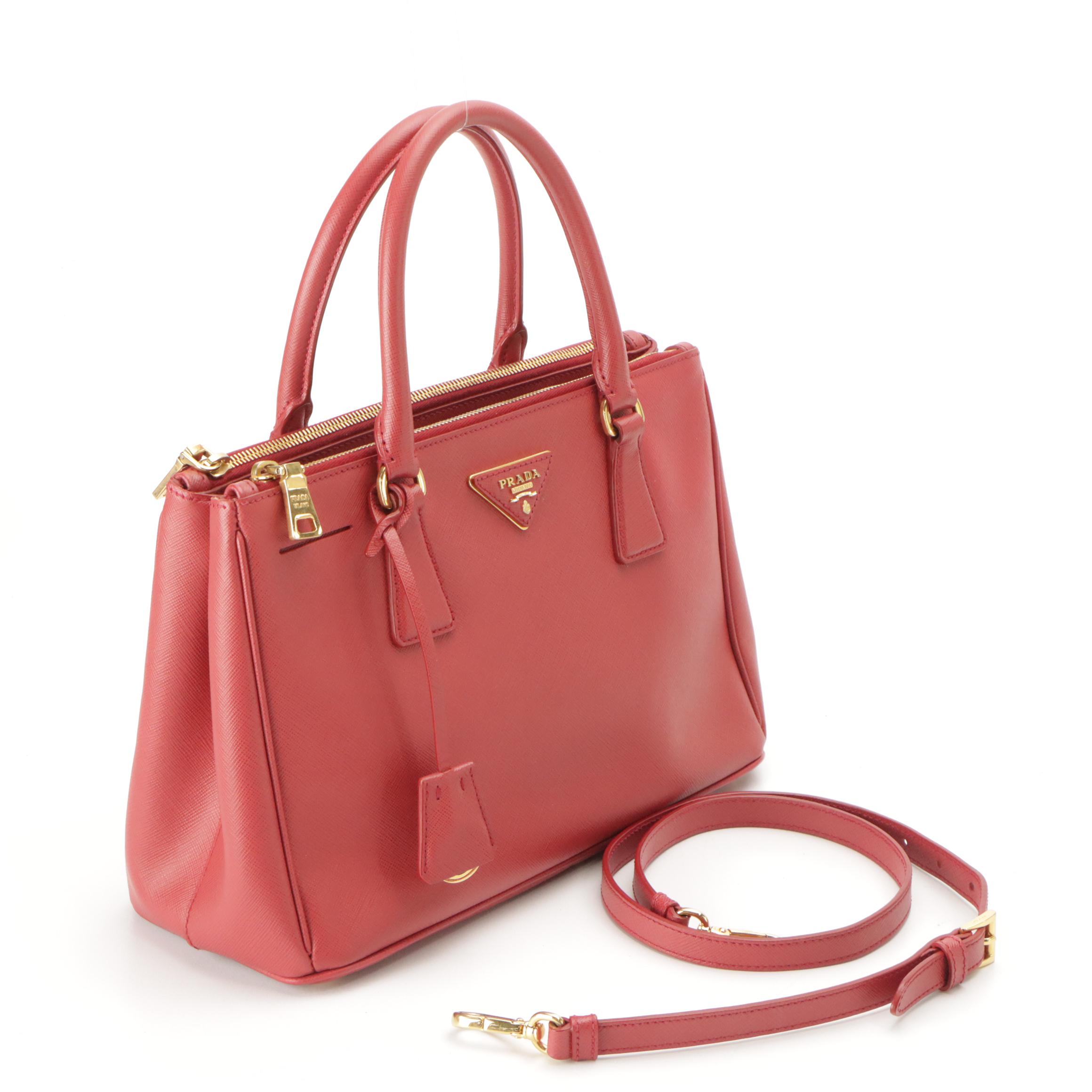 Prada Medium Galleria Double Zip Handbag in Red Saffiano Lux Leather