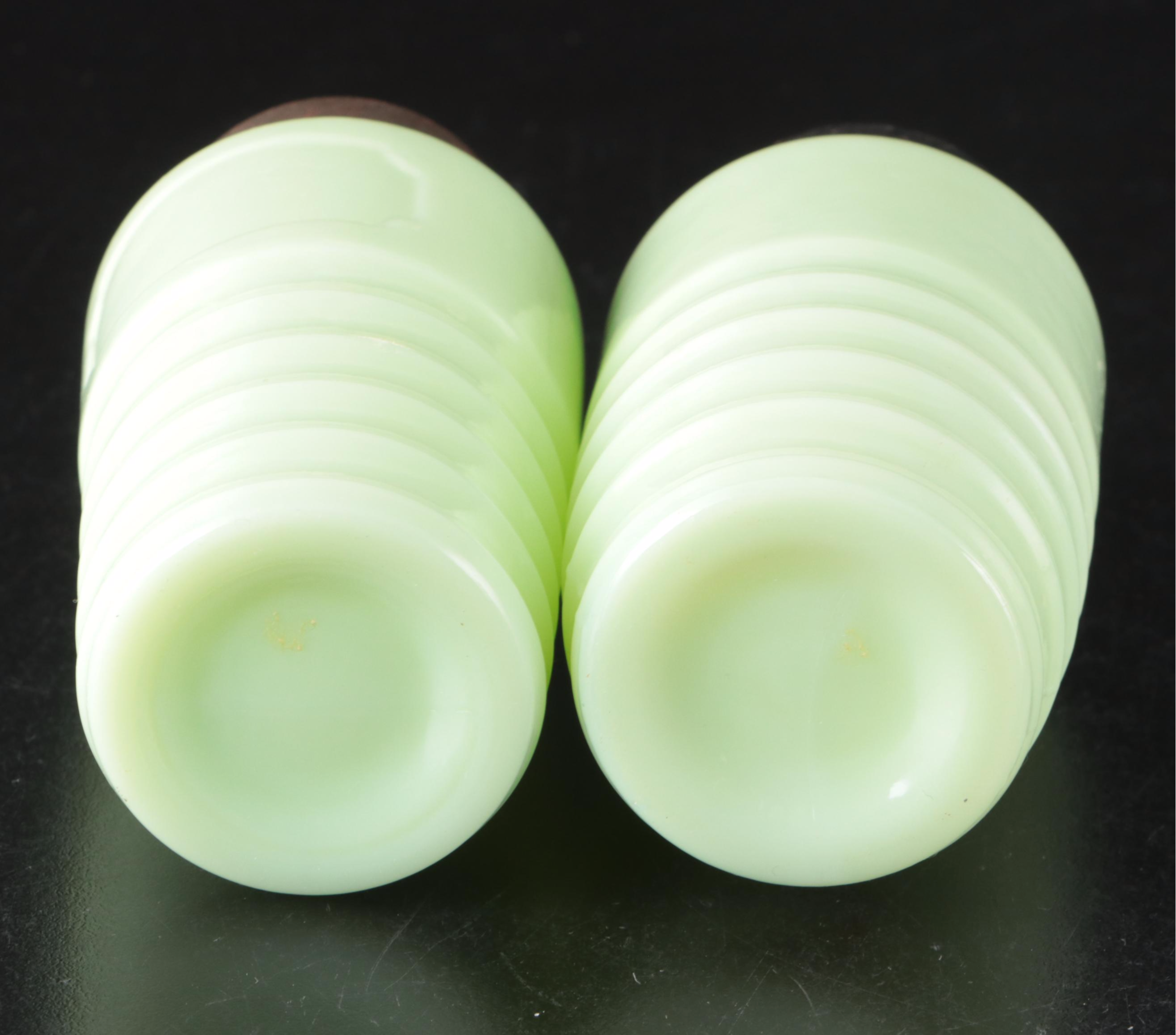 Jadeite Uranium Glass Vases and Shakers, Mid-20th Century