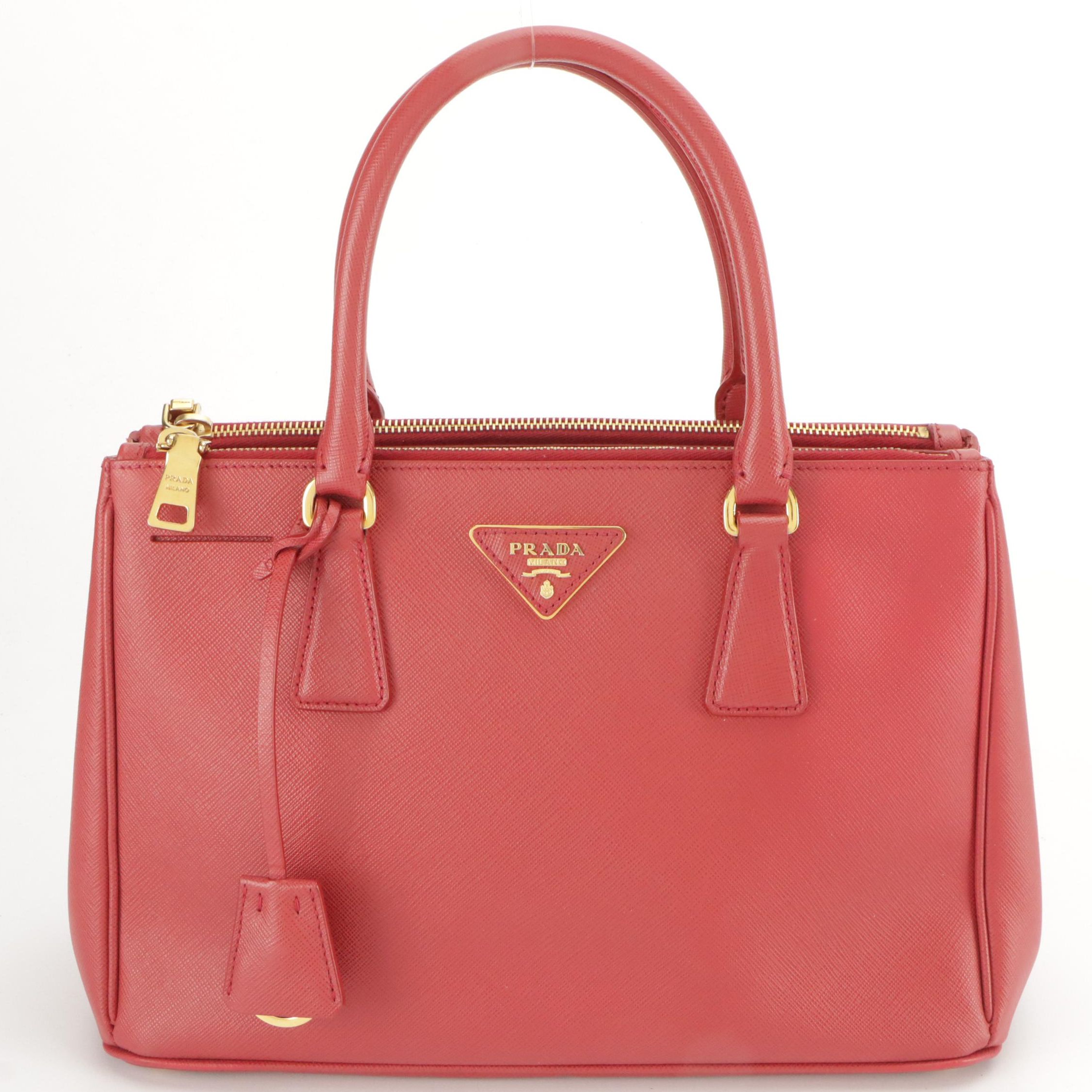 Prada Medium Galleria Double Zip Handbag in Red Saffiano Lux Leather