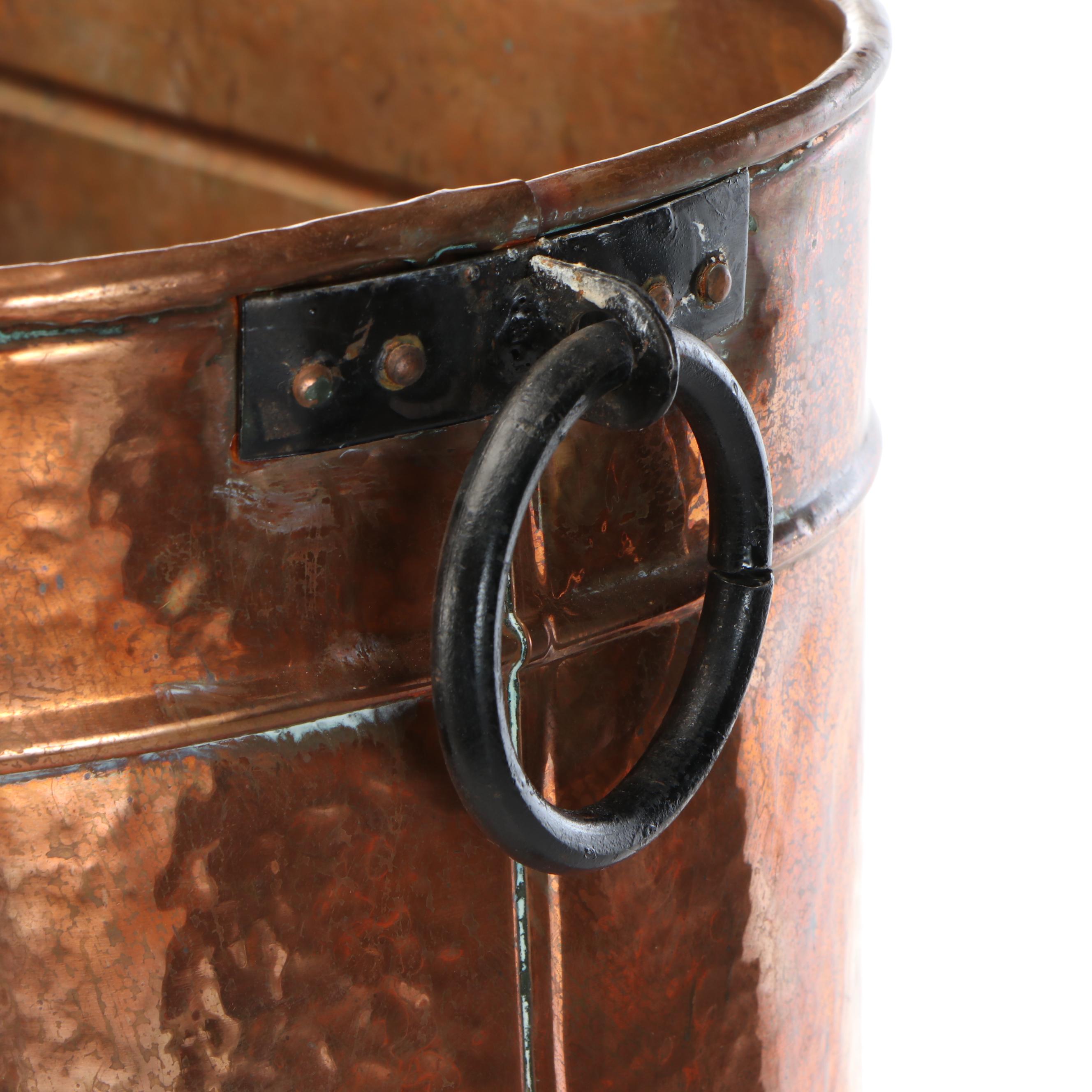 Hammered Copper Planter with Filigree Motif Cast Iron Plant Stand