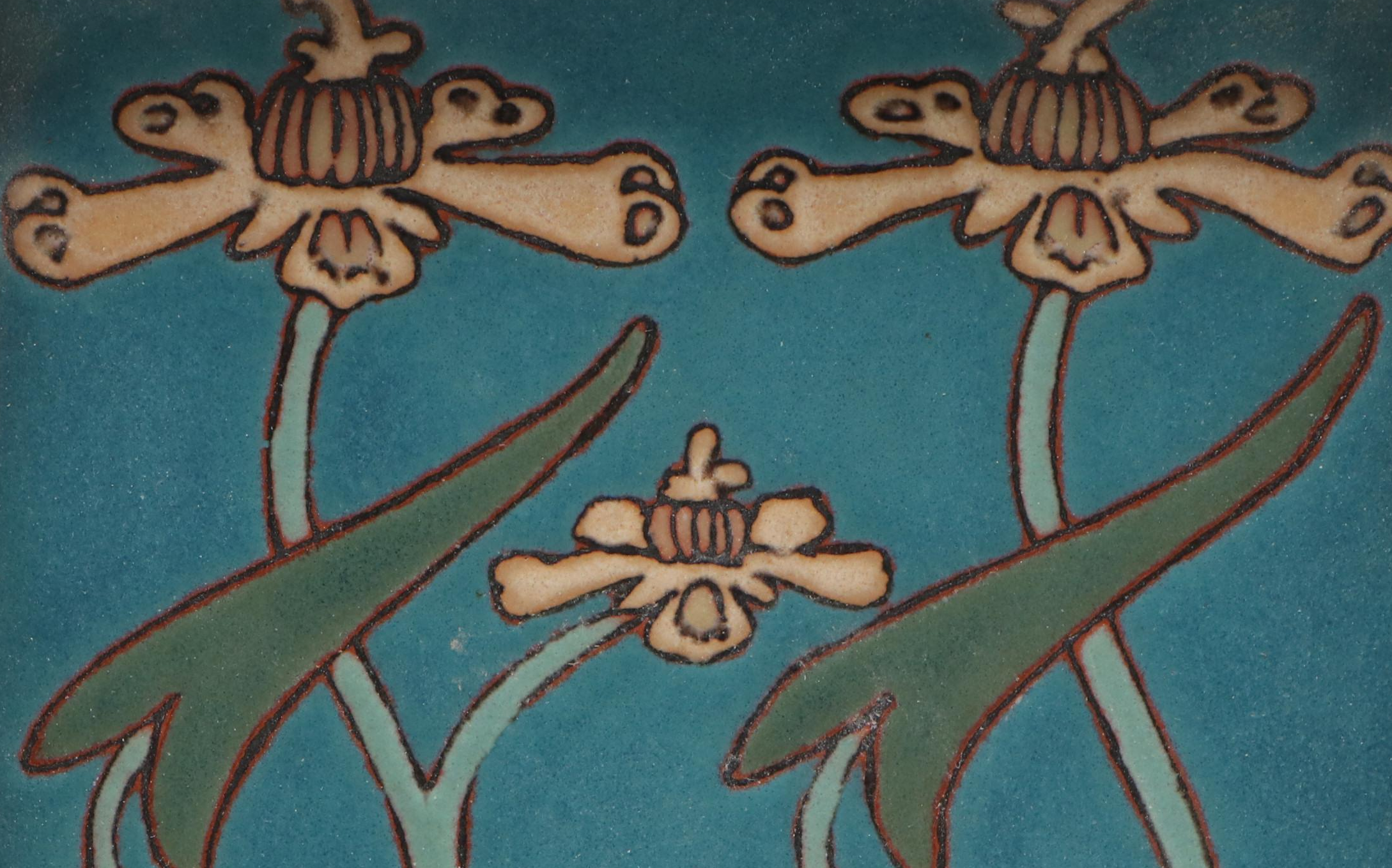 Tzadi Turrou Art Nouveau Tile with Quartersawn Oak Frame