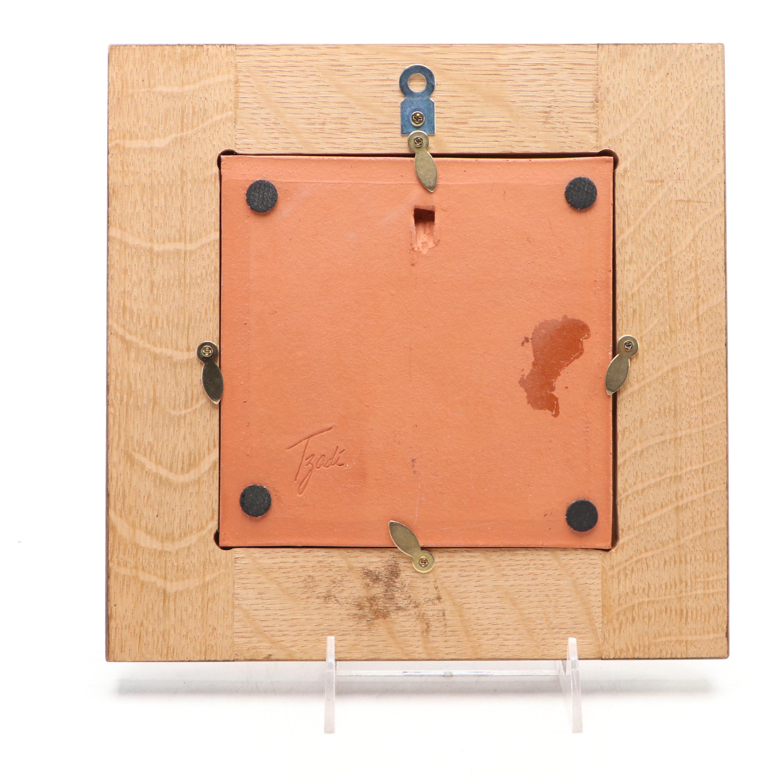 Tzadi Turrou Art Nouveau Tile with Quartersawn Oak Frame