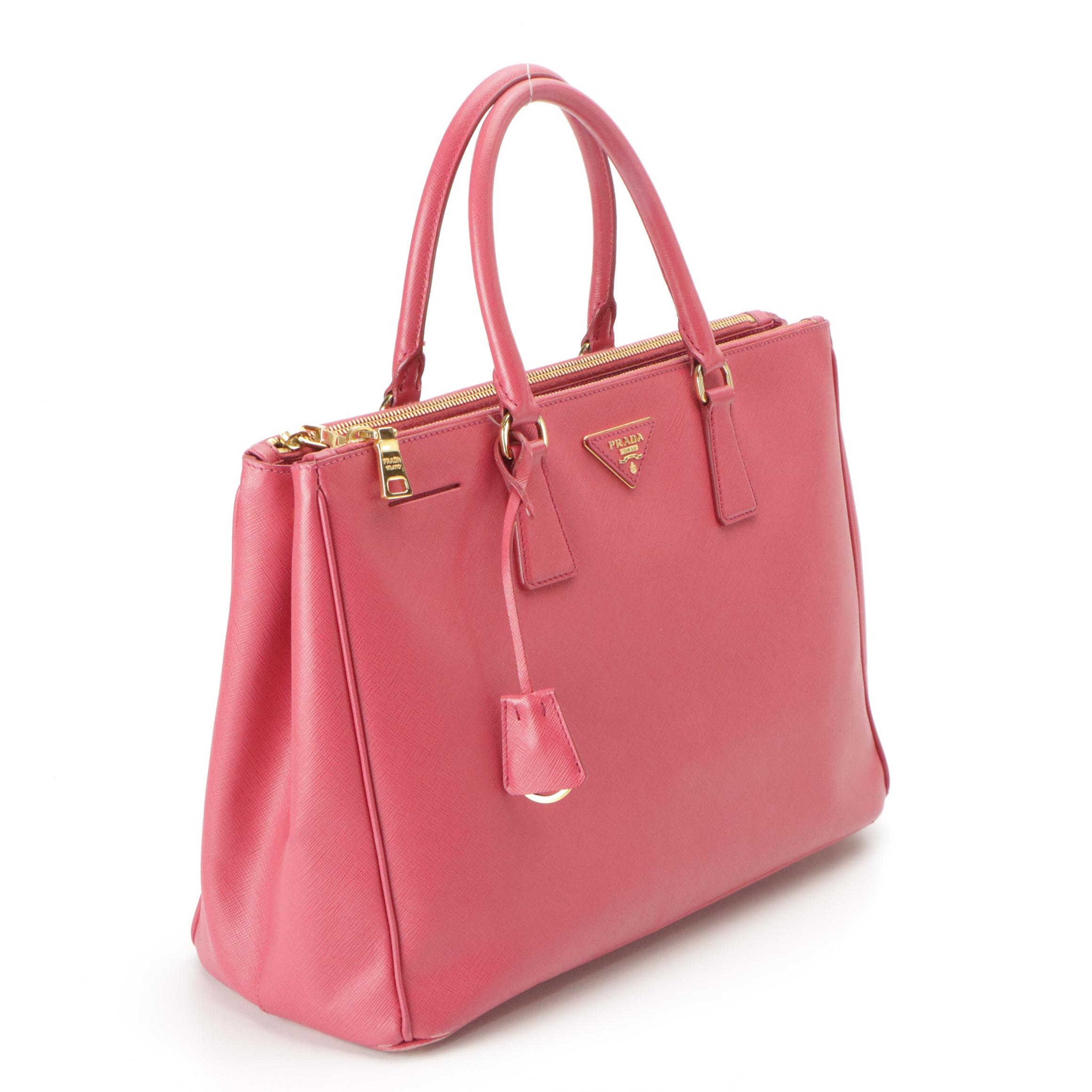 Prada Large Galleria Double Zip Handbag in Pink Saffiano Lux Leather