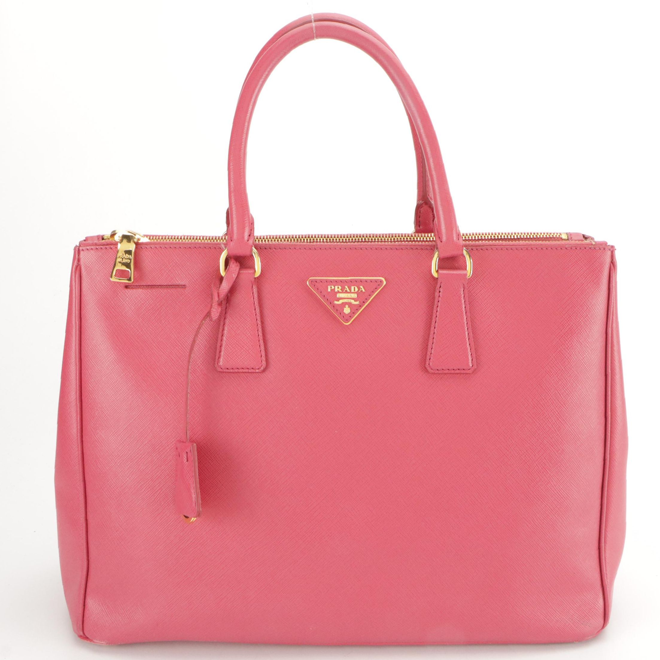 Prada Large Galleria Double Zip Handbag in Pink Saffiano Lux Leather