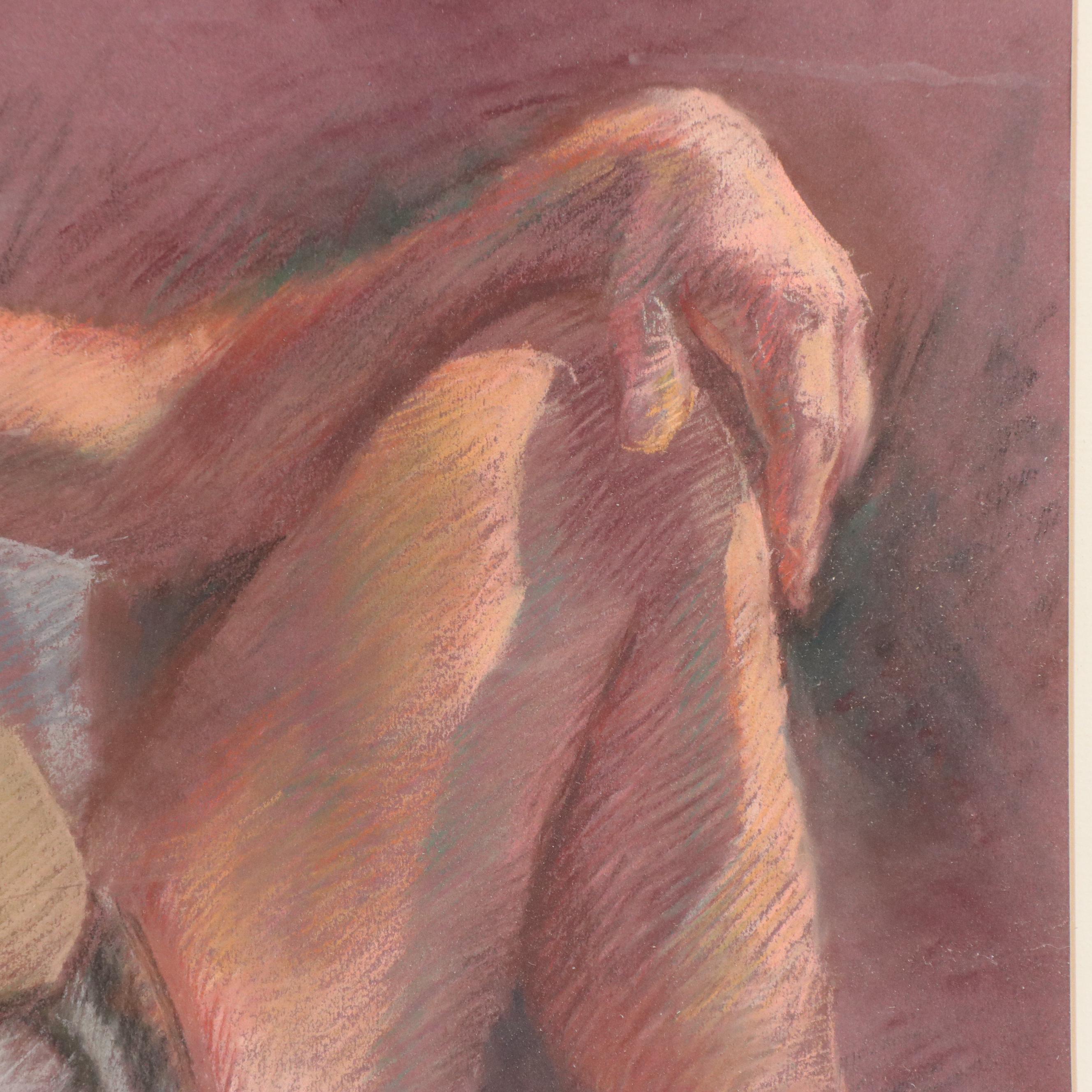 David Mueller Pastel Drawing with Portrait of an Older Man, Late 20th Century