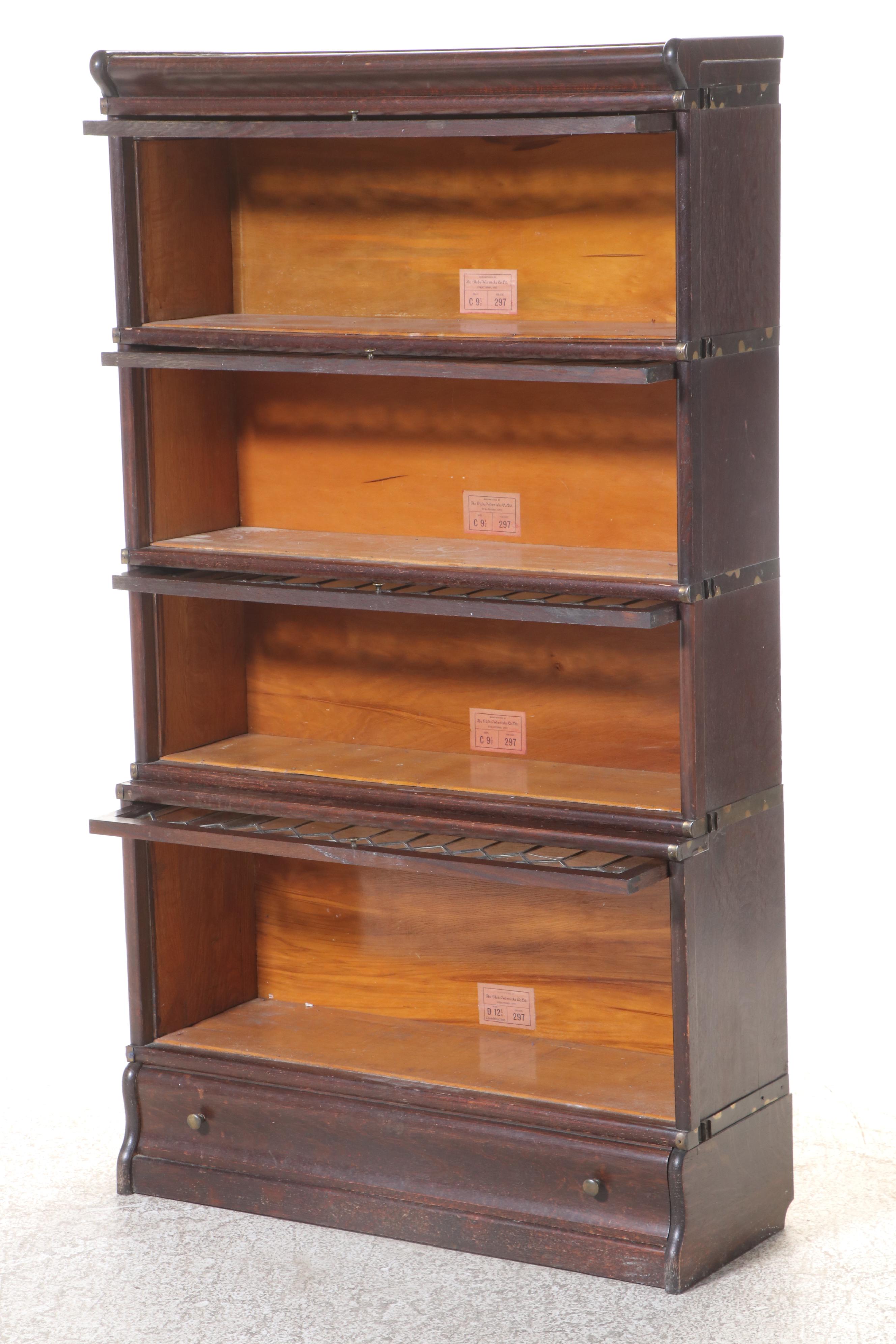 Globe-Wernicke Quartersawn Oak and Leaded Glass Four-Stack Barrister's Bookcase