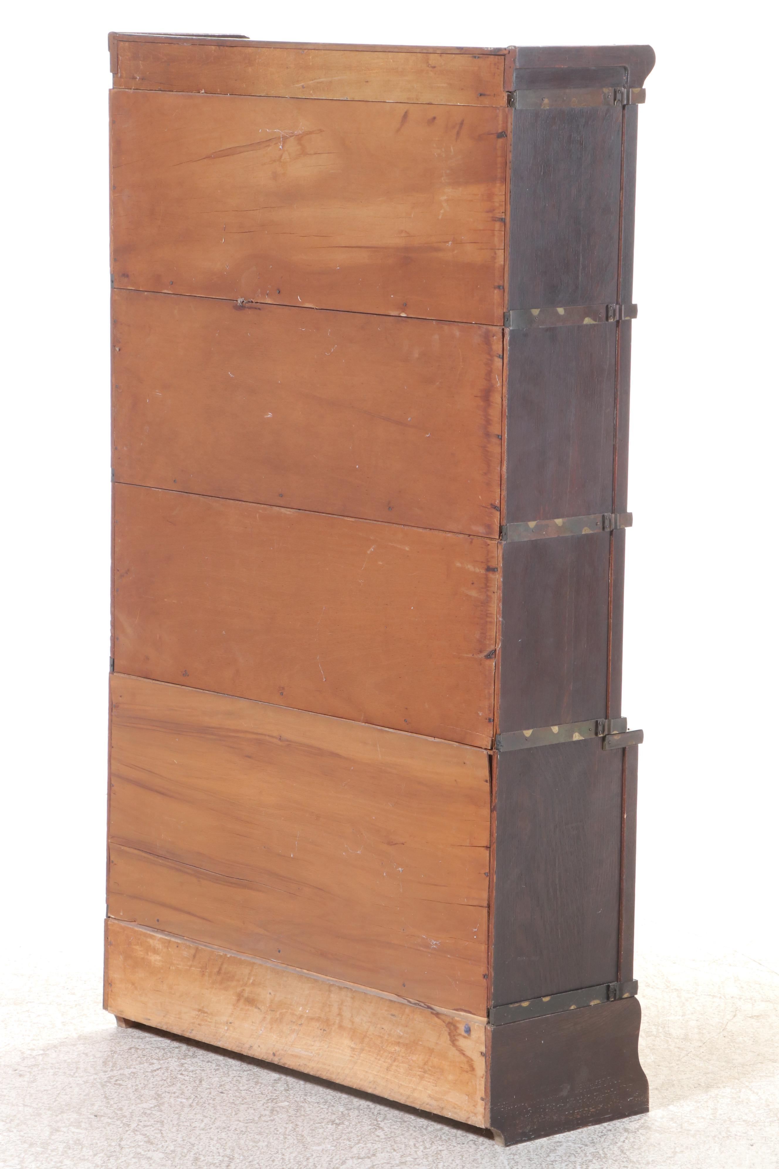 Globe-Wernicke Quartersawn Oak and Leaded Glass Four-Stack Barrister's Bookcase