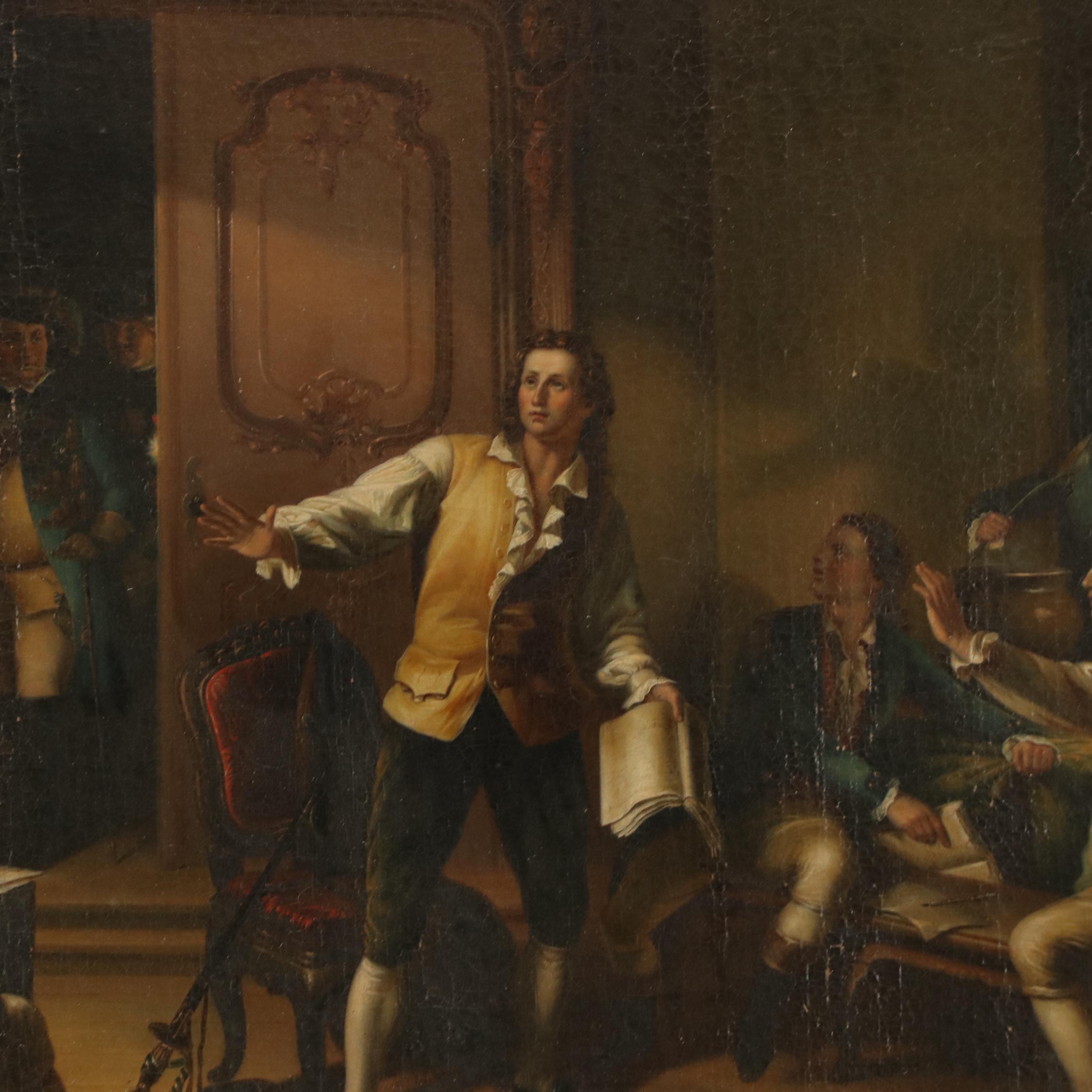 Oil Painting After Theobald von Oër "The first reading of Schiller's 'Robbers'"
