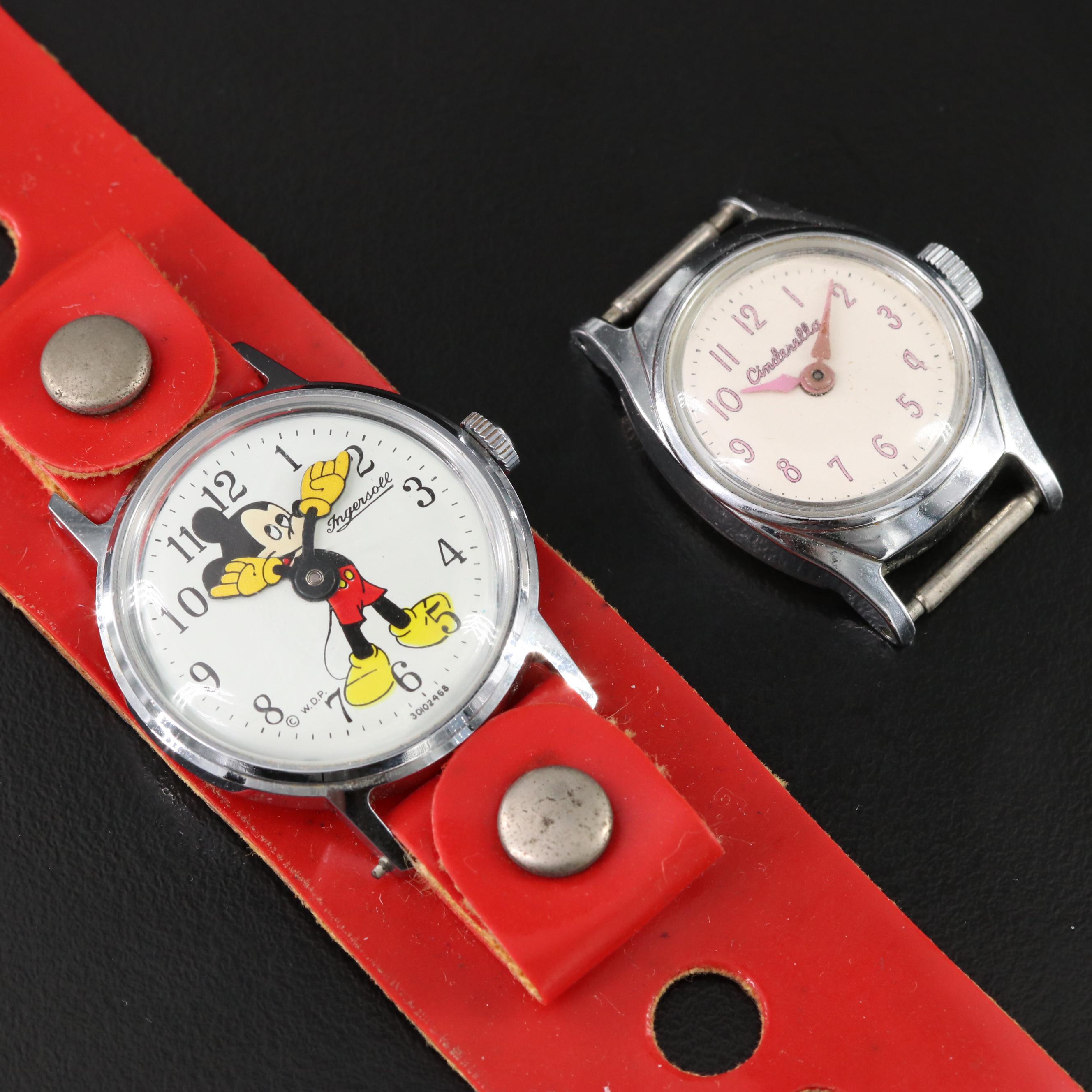Vintage Mickey Mouse by Ingersoll & Cinderella Manual-Wind Watches