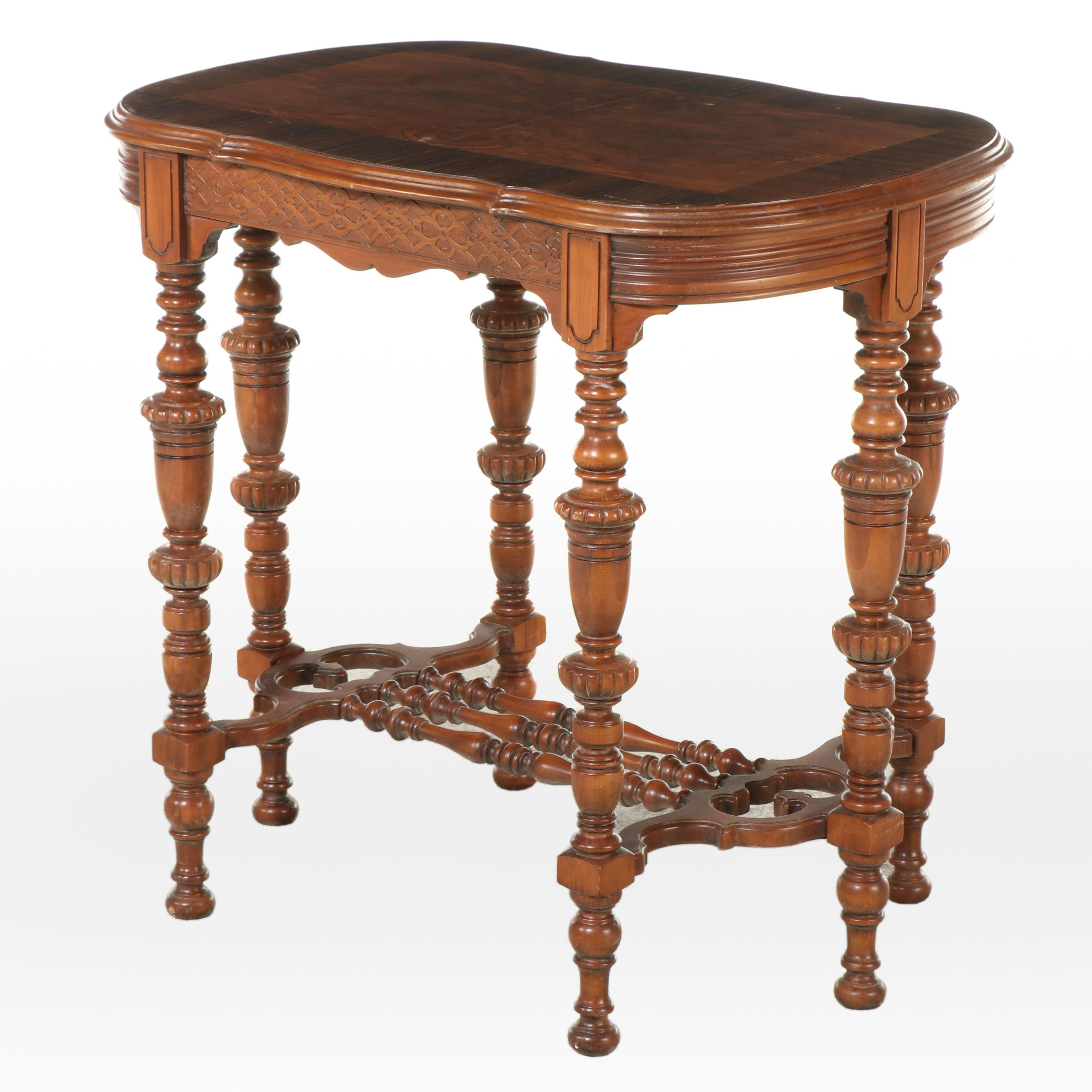 Penn Table Company Renaissance Revival Figured Walnut and Crossbanded Side Table