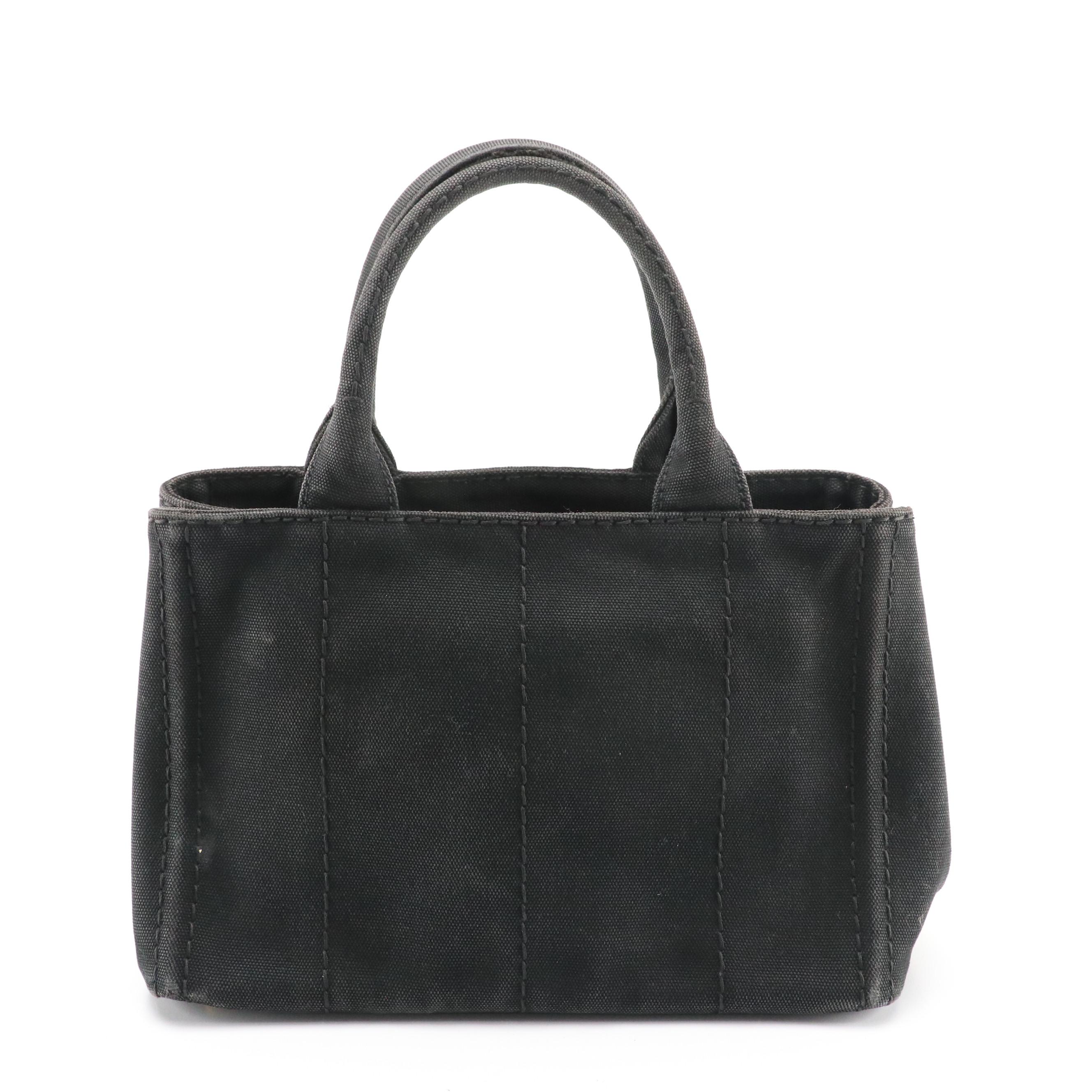 Prada Black Canvas Canapa Two-Way Tote Bag