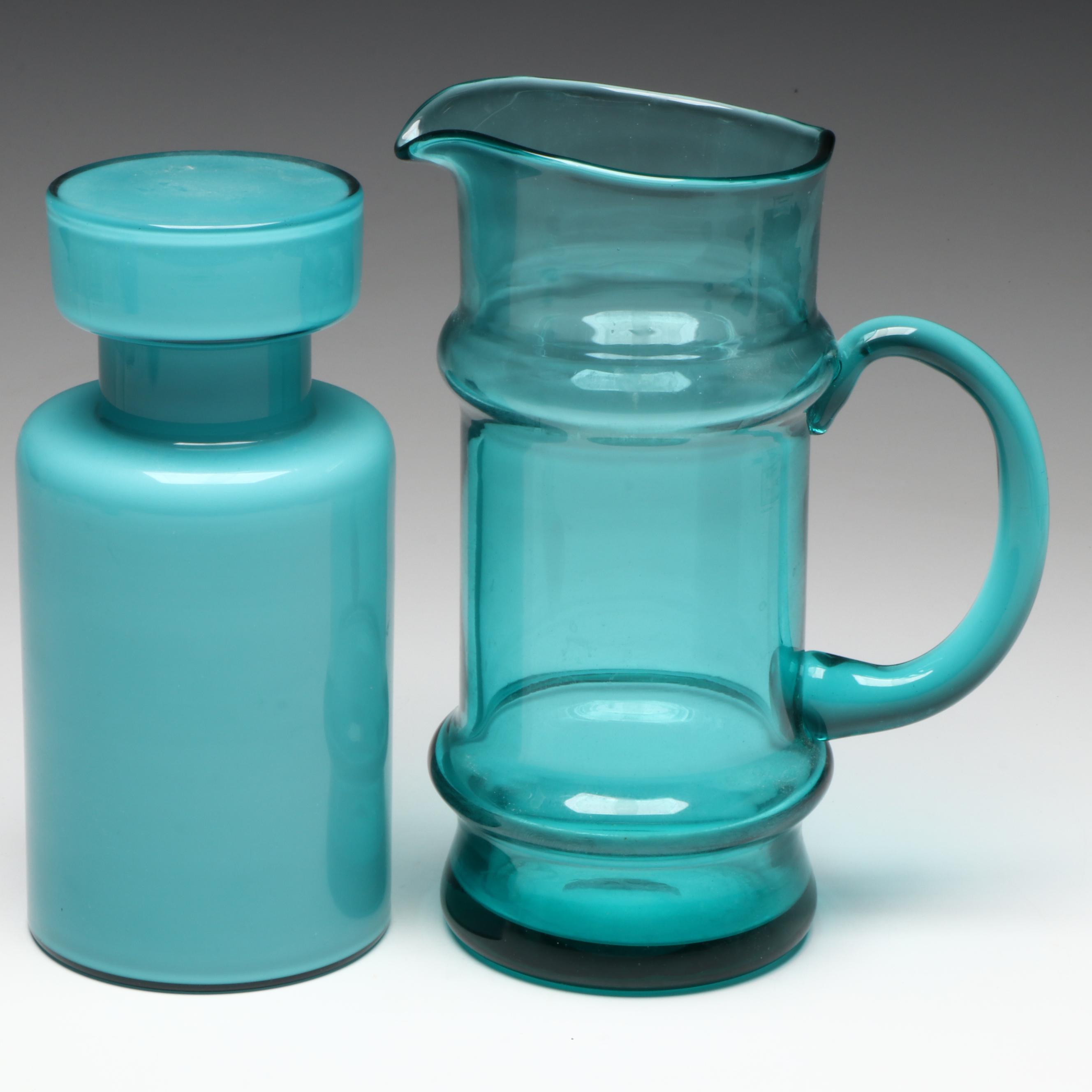 French Style Opaline Glass Bottle with Other Blue Glass Tableware