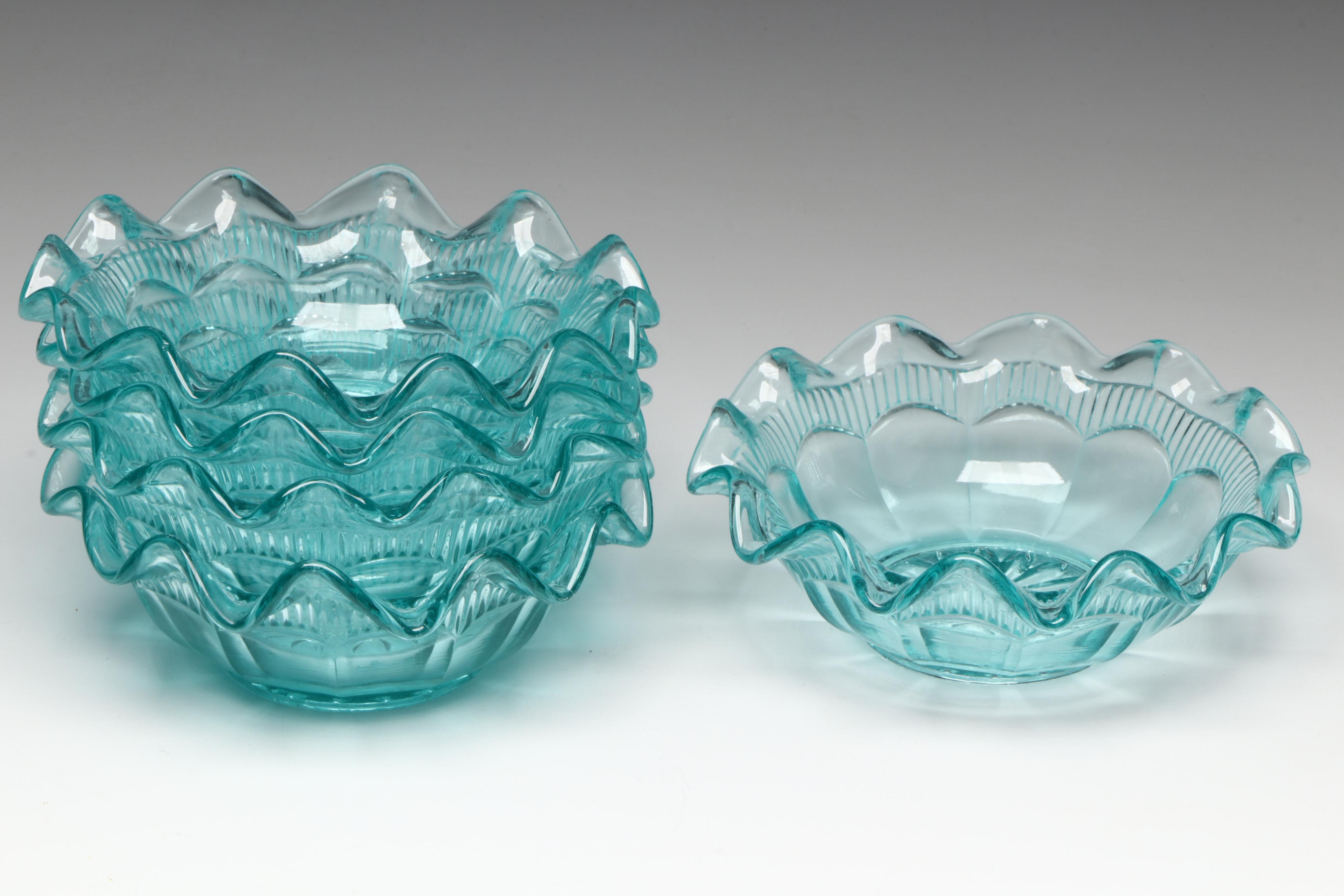 French Style Opaline Glass Bottle with Other Blue Glass Tableware