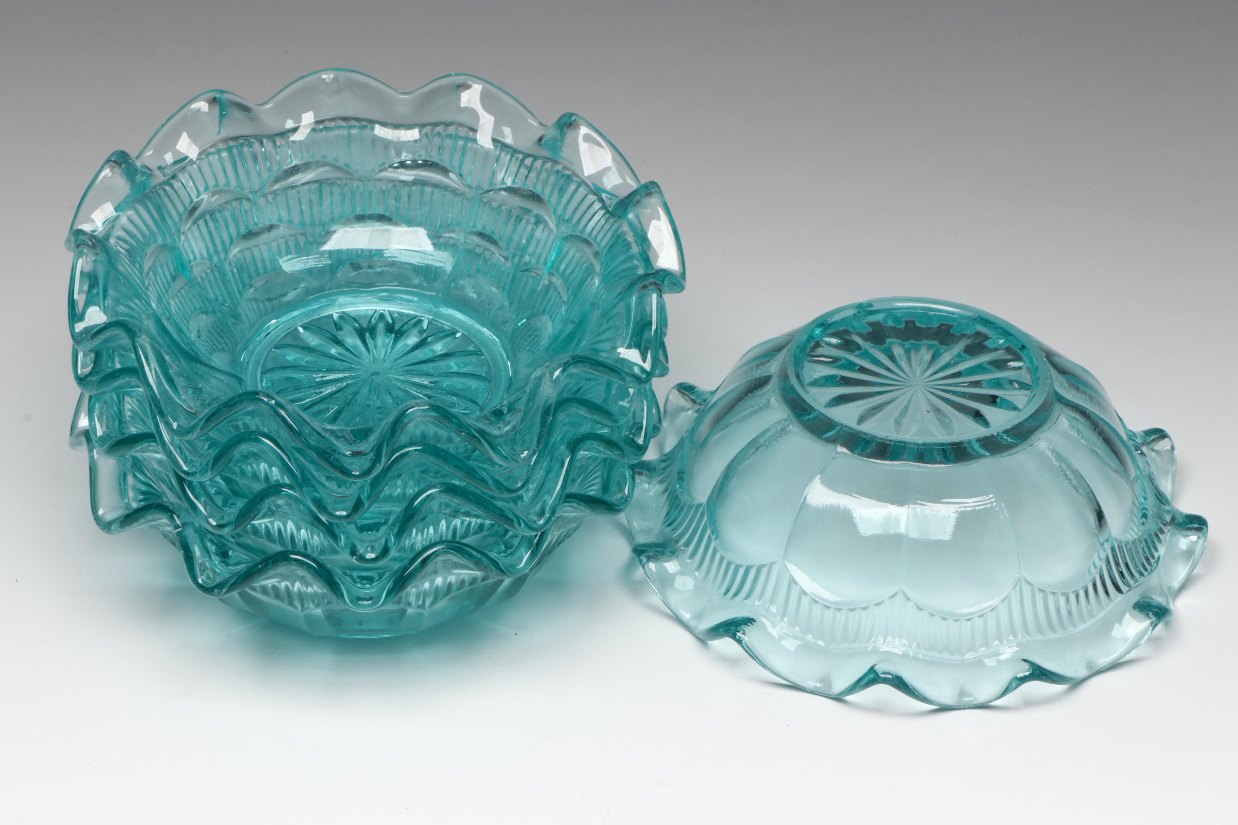 French Style Opaline Glass Bottle with Other Blue Glass Tableware