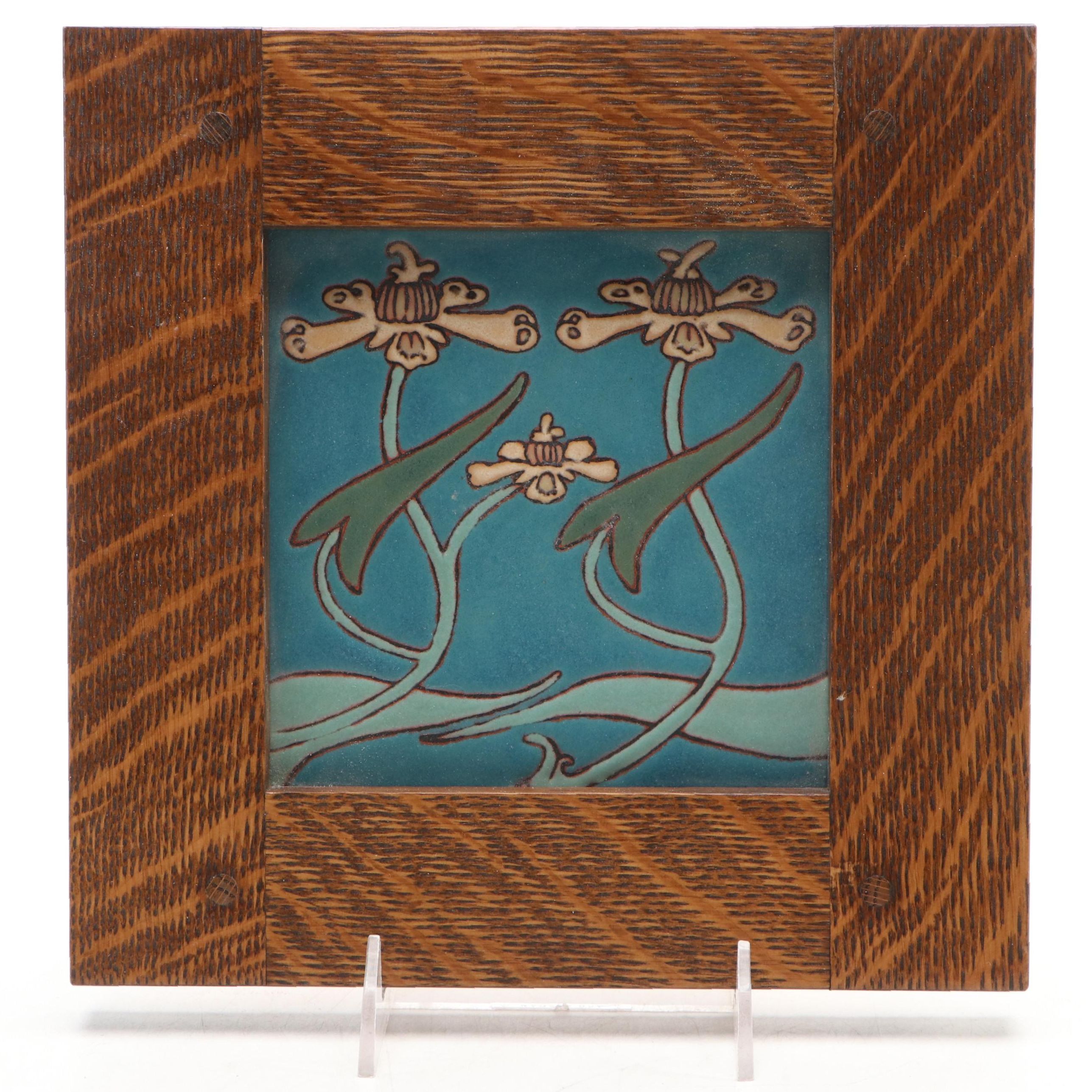 Tzadi Turrou Art Nouveau Tile with Quartersawn Oak Frame