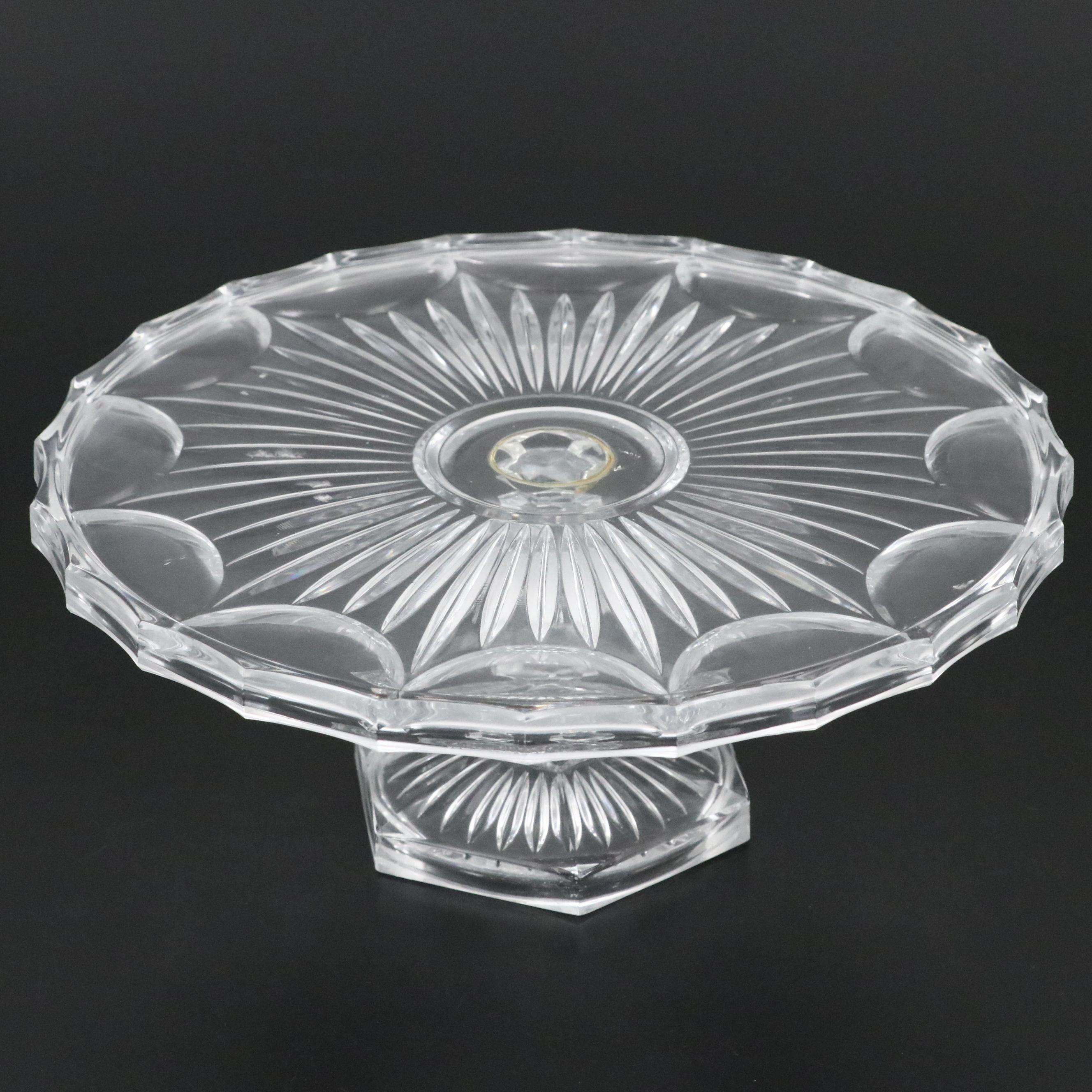 Pair of Cambridge Blue Frosted Glass Candle Holders and EAPG Cake Stand