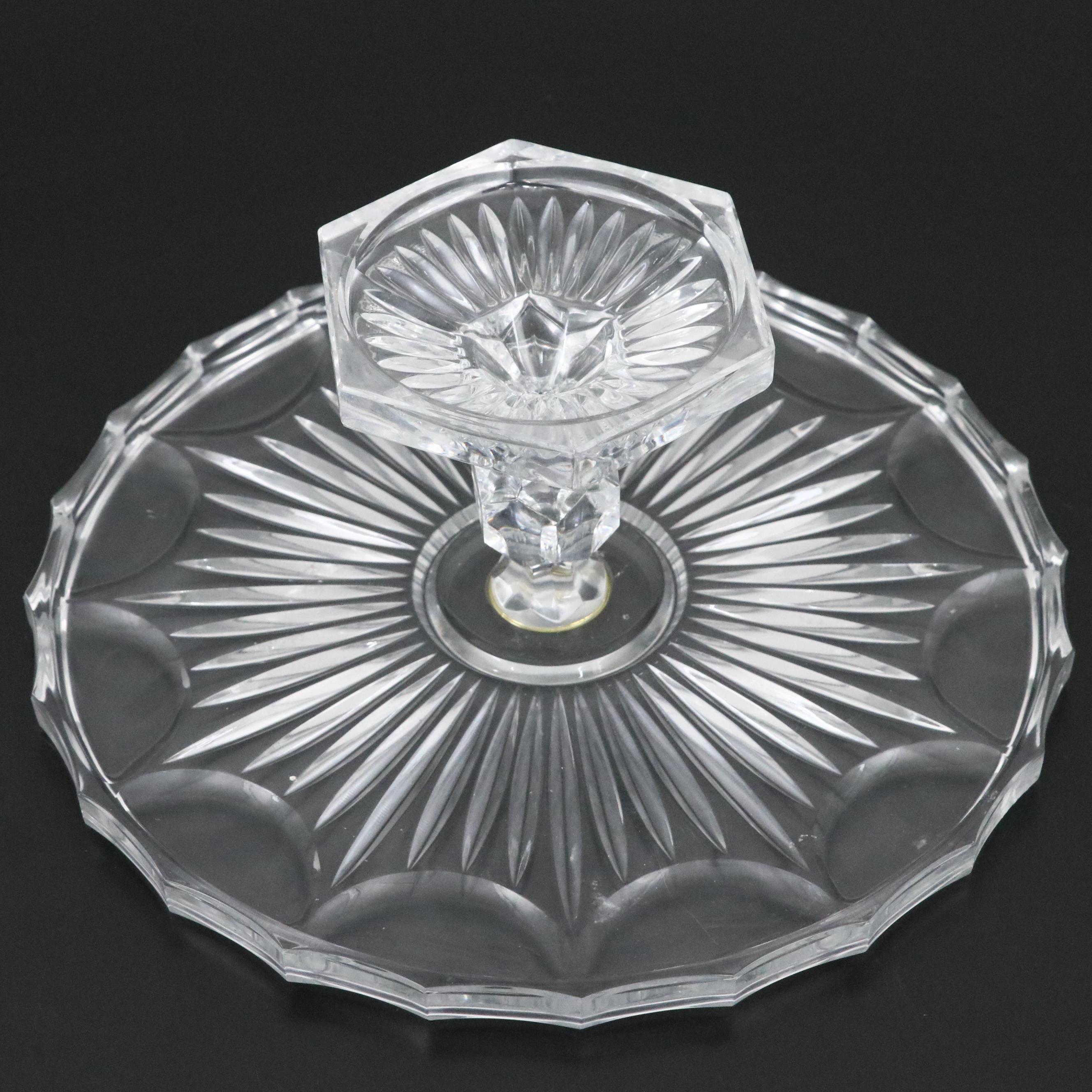 Pair of Cambridge Blue Frosted Glass Candle Holders and EAPG Cake Stand