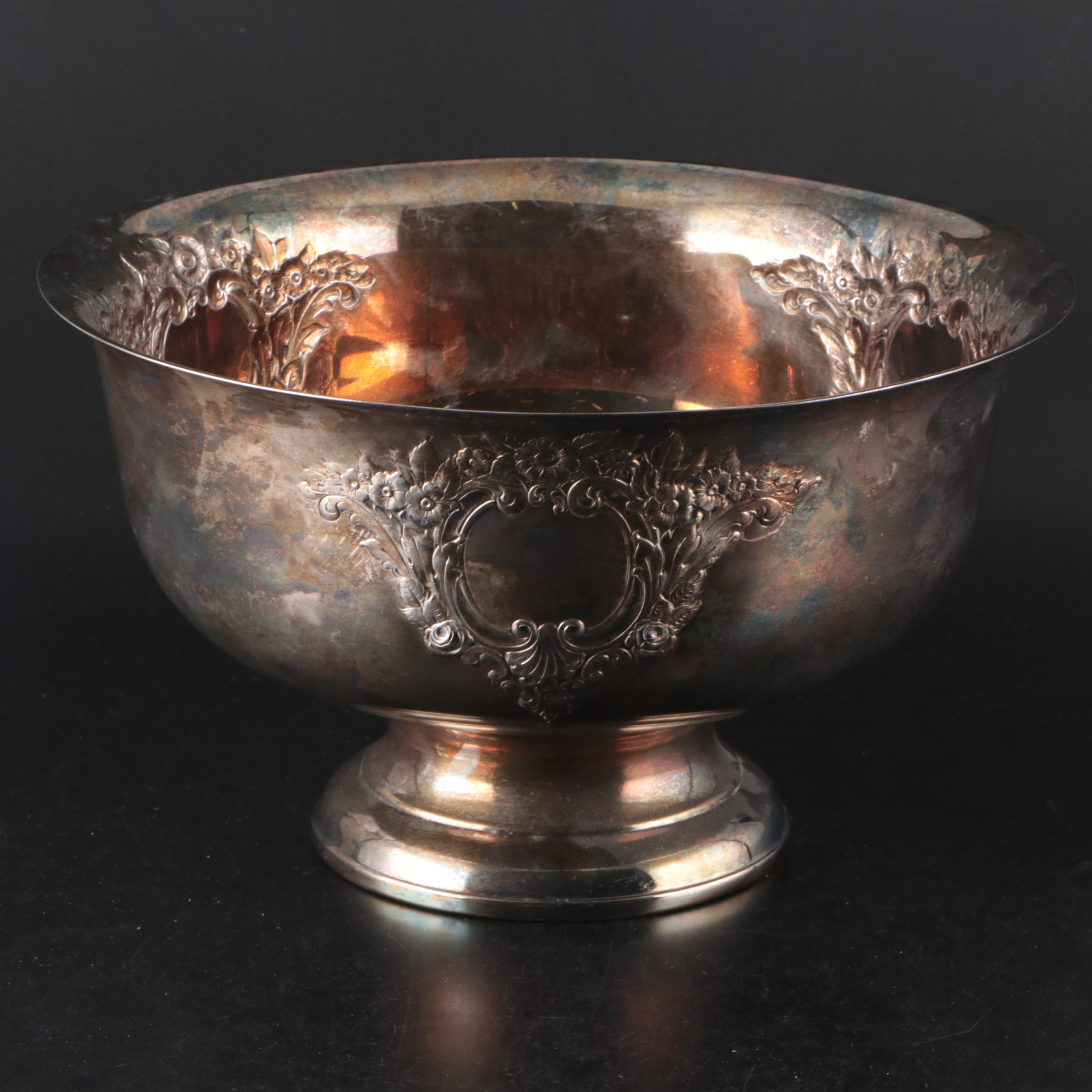 Colonial Era Pewter Bowl with Victorian Style Silver Plate Centerpiece Bowl