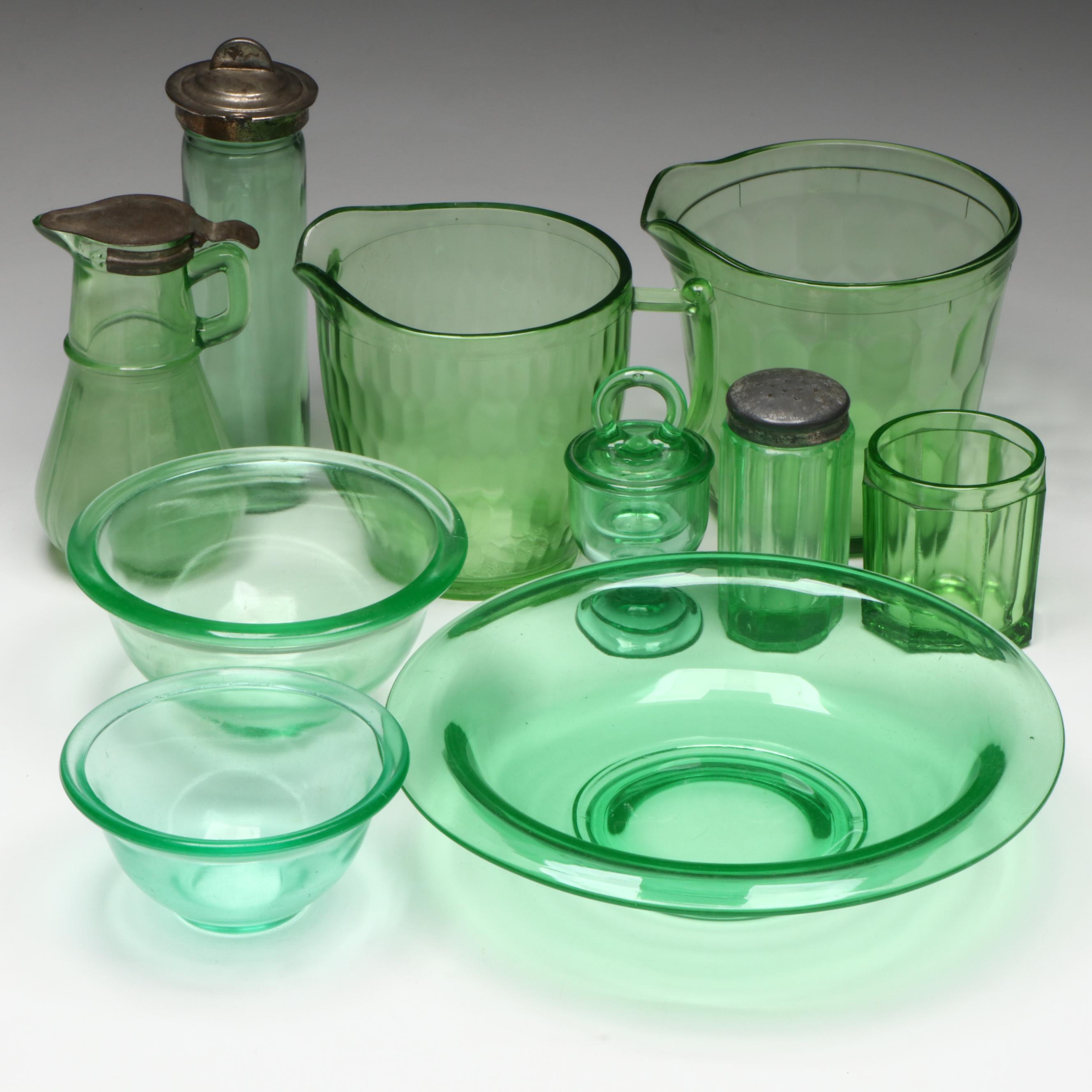 Jeannette Glass Hex Optic Ice Bucket with Other Cooling Tube and Tableware