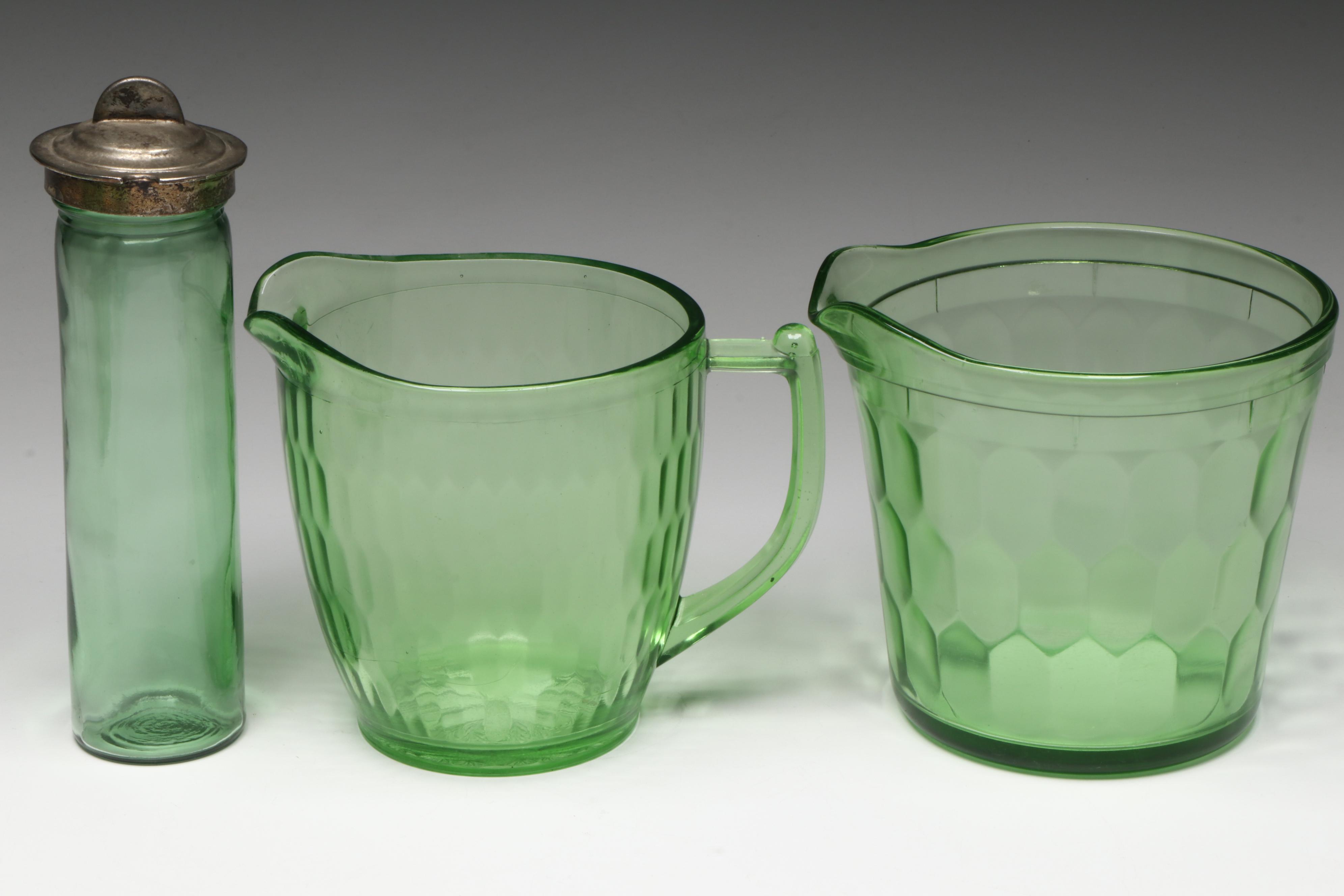 Jeannette Glass Hex Optic Ice Bucket with Other Cooling Tube and Tableware