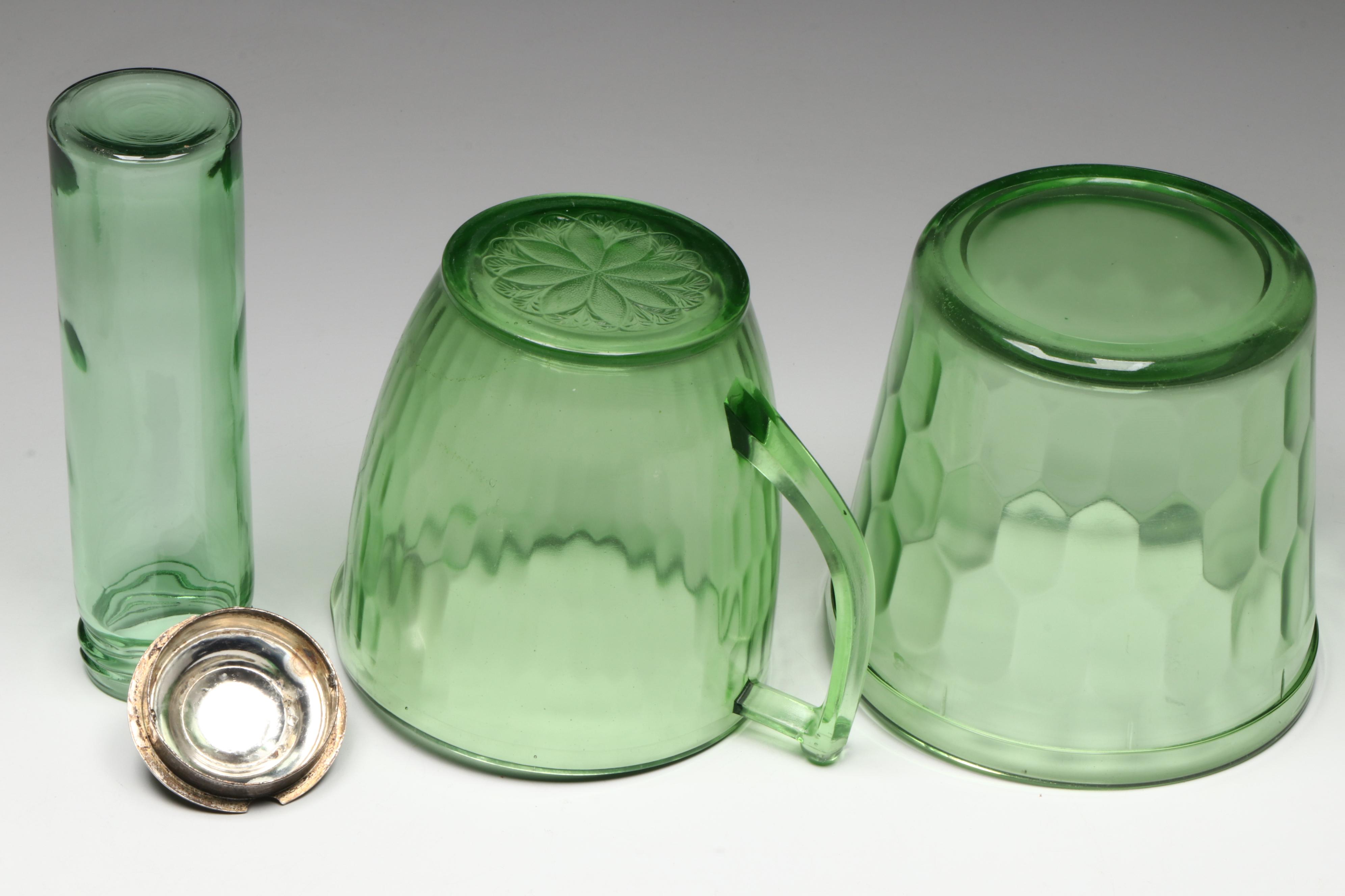 Jeannette Glass Hex Optic Ice Bucket with Other Cooling Tube and Tableware