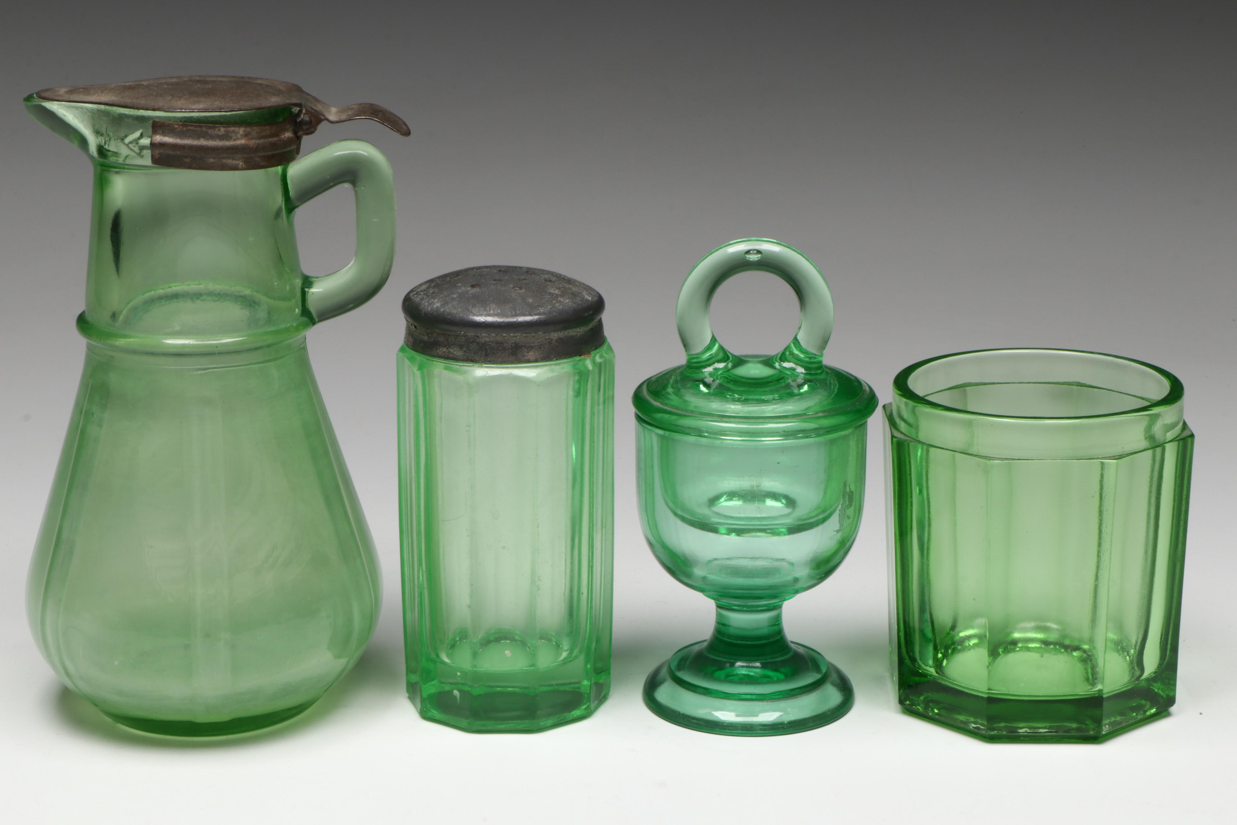 Jeannette Glass Hex Optic Ice Bucket with Other Cooling Tube and Tableware