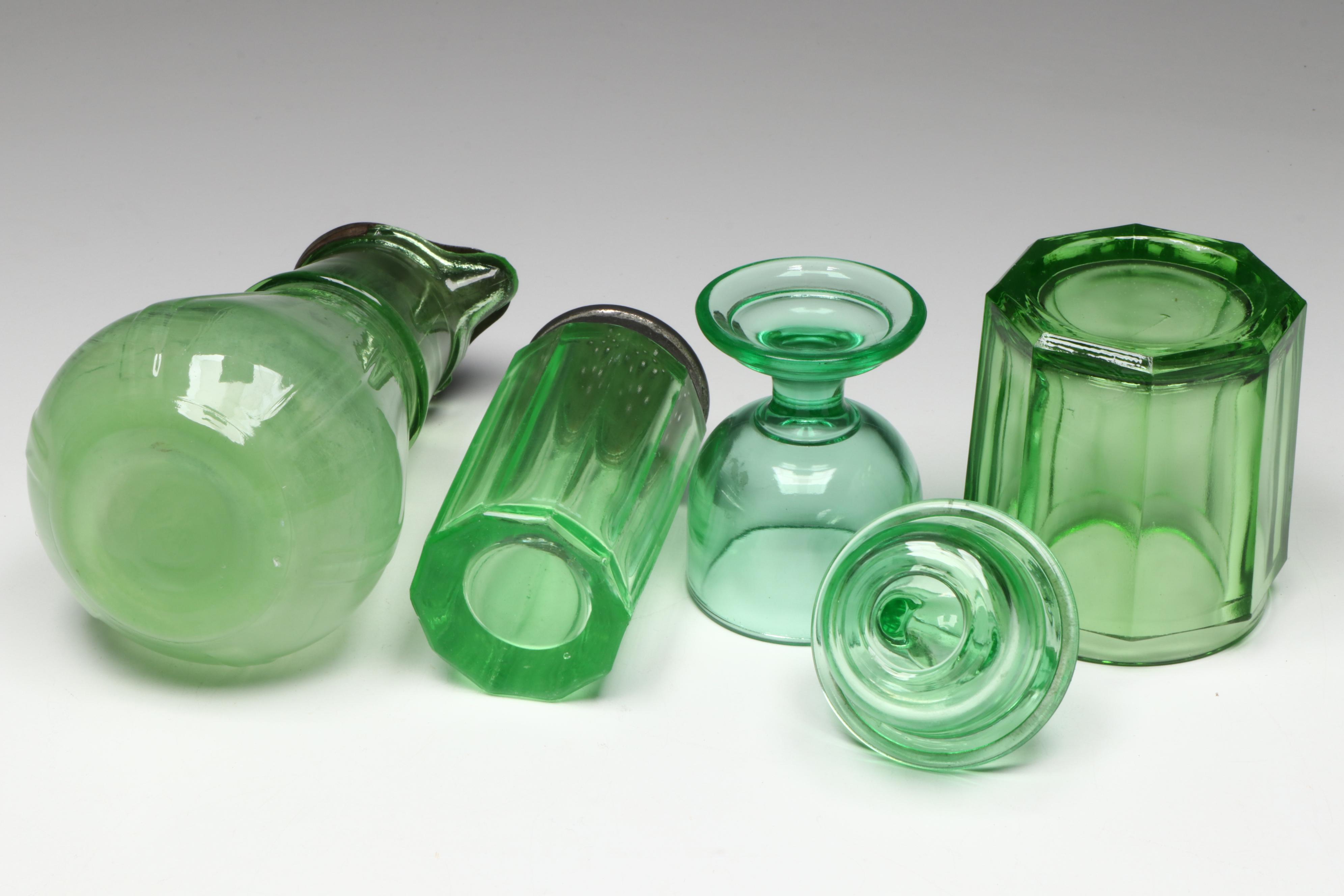 Jeannette Glass Hex Optic Ice Bucket with Other Cooling Tube and Tableware