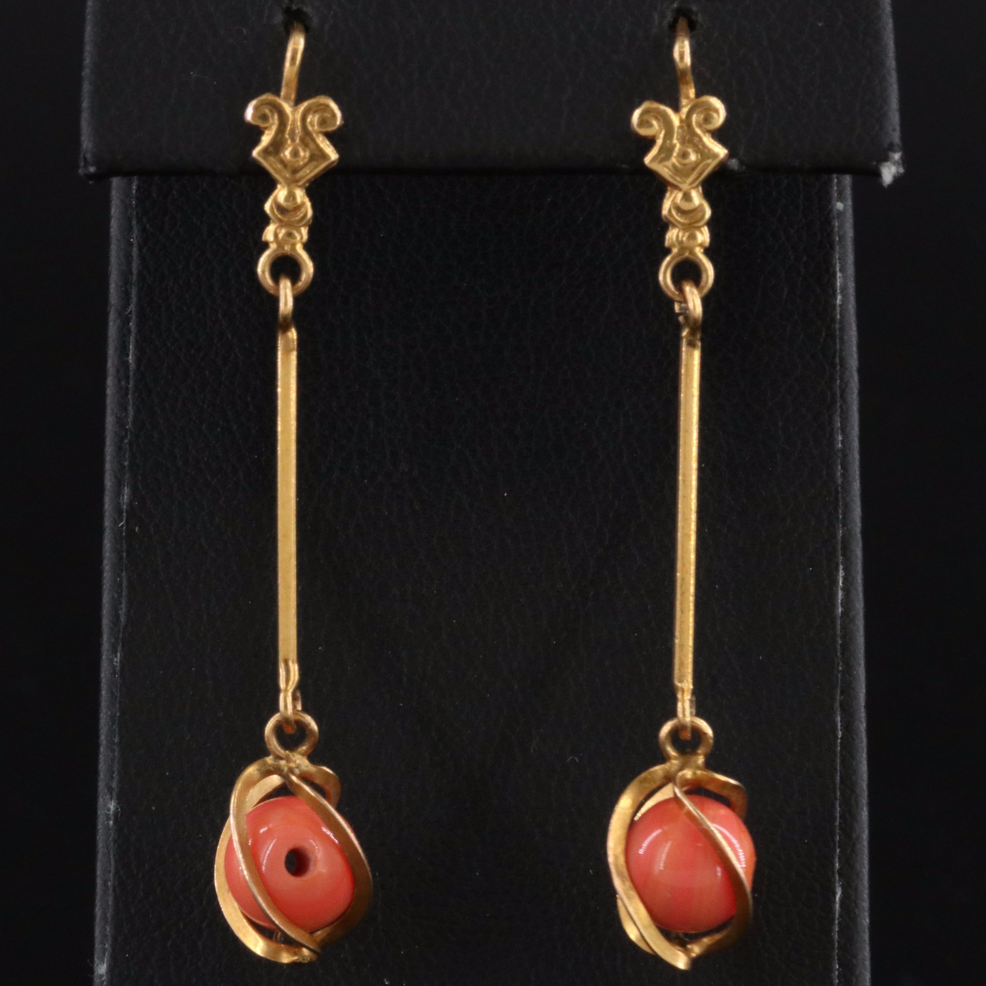 14K Glass Bead Drop Earrings