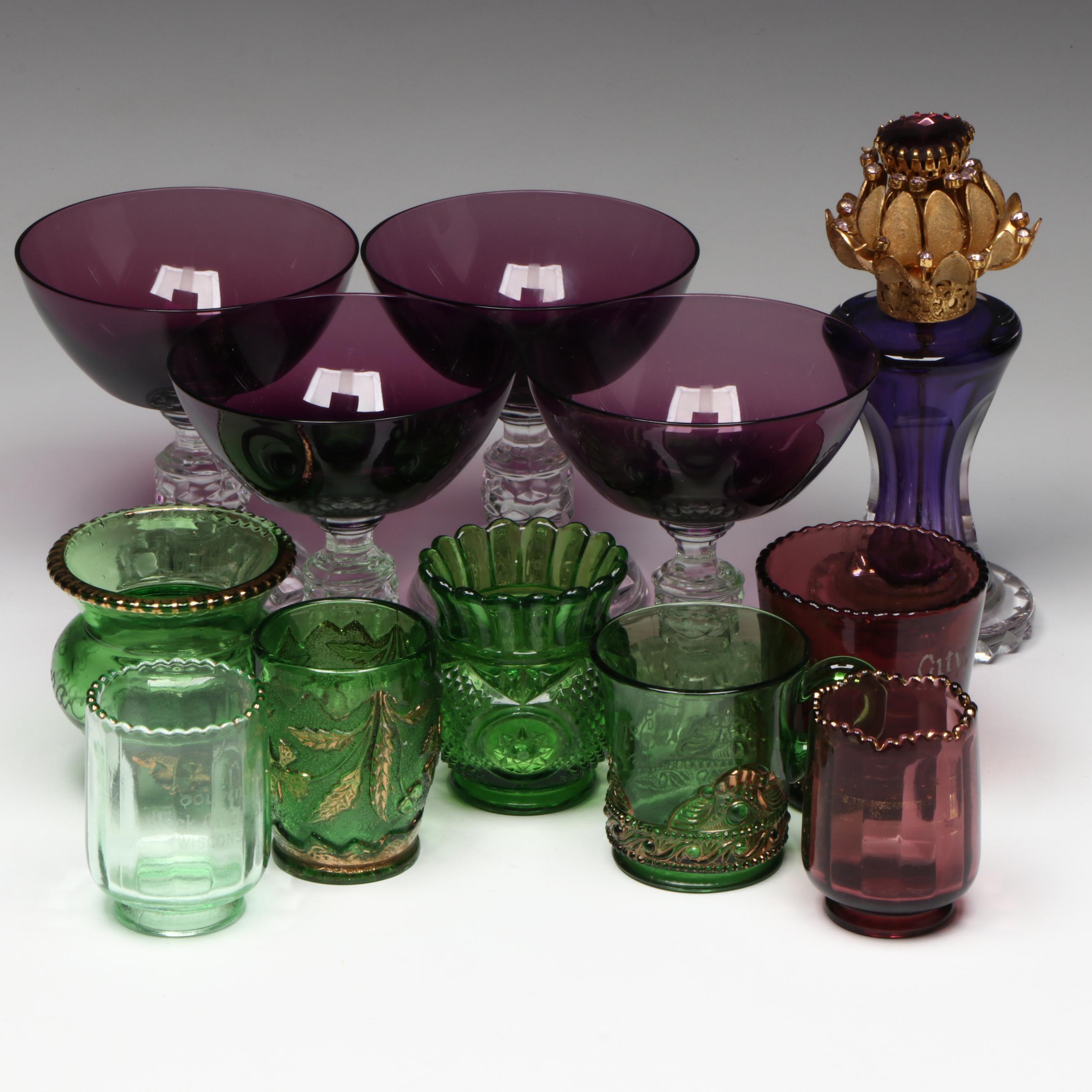 Fostoria "American Lady Amethyst" Glass Champagne Coupes with More Décor